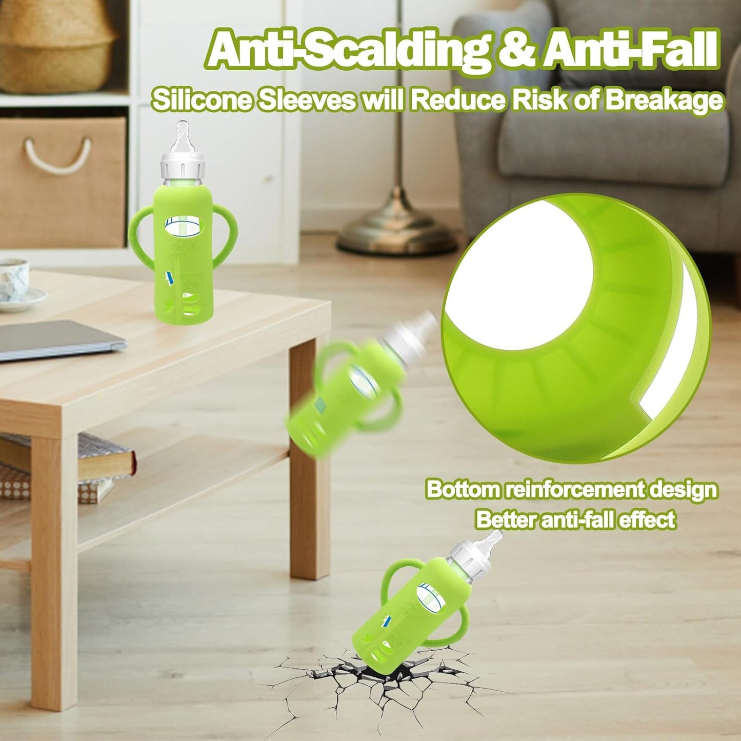 4 Pack Silicone Sleeves for Dr. Brown's Glass Baby Bottles - Drop Protection Baby Bottle Sleeves,Compatible with Dr. Brown's Newborn Glass Bottles,with Silicone Handles,8 oz