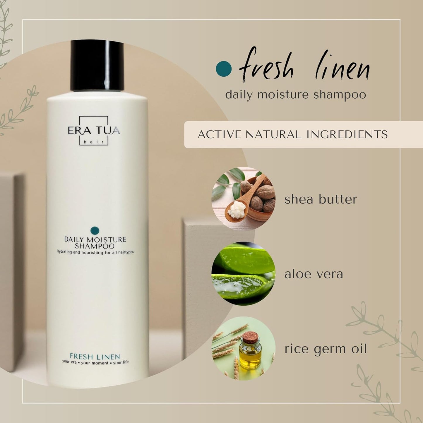 Fresh Linen Hydrating Shampoo | Dutch Made & Formulated Daily Moisture for Dry, Damaged Hair | Fresh, Uplifting Scent of Bergamot, Jasmine & Rose 250 ML