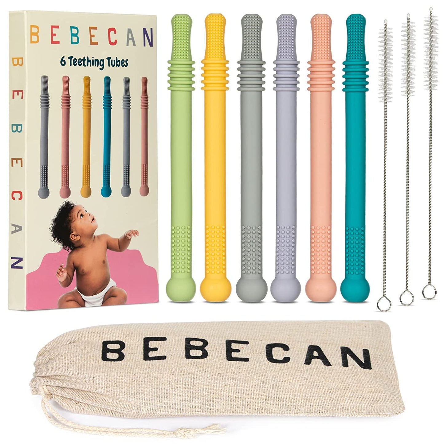 Teething Sticks for Babies 0-36 Months – Super Soft Silicone Teething Aids, Infant Oral Soothing Relief, Multicolor 6-Pack