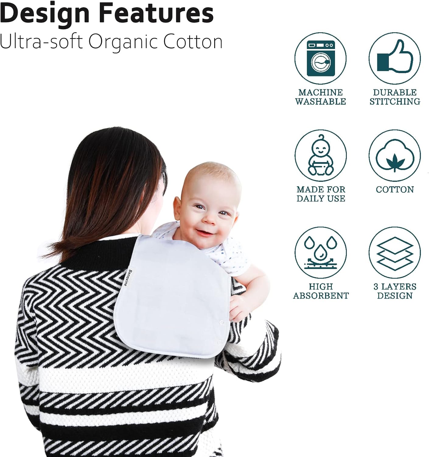 Baby Burp Cloths & Baby Bibs 2-in-1 Design Large Size 3 Layers Thicken Cotton Super Absorbent and Soft Baby Spit Up Burping Rags Baby Burp Cloth Set for Boys and Girls Solid 12 Pack