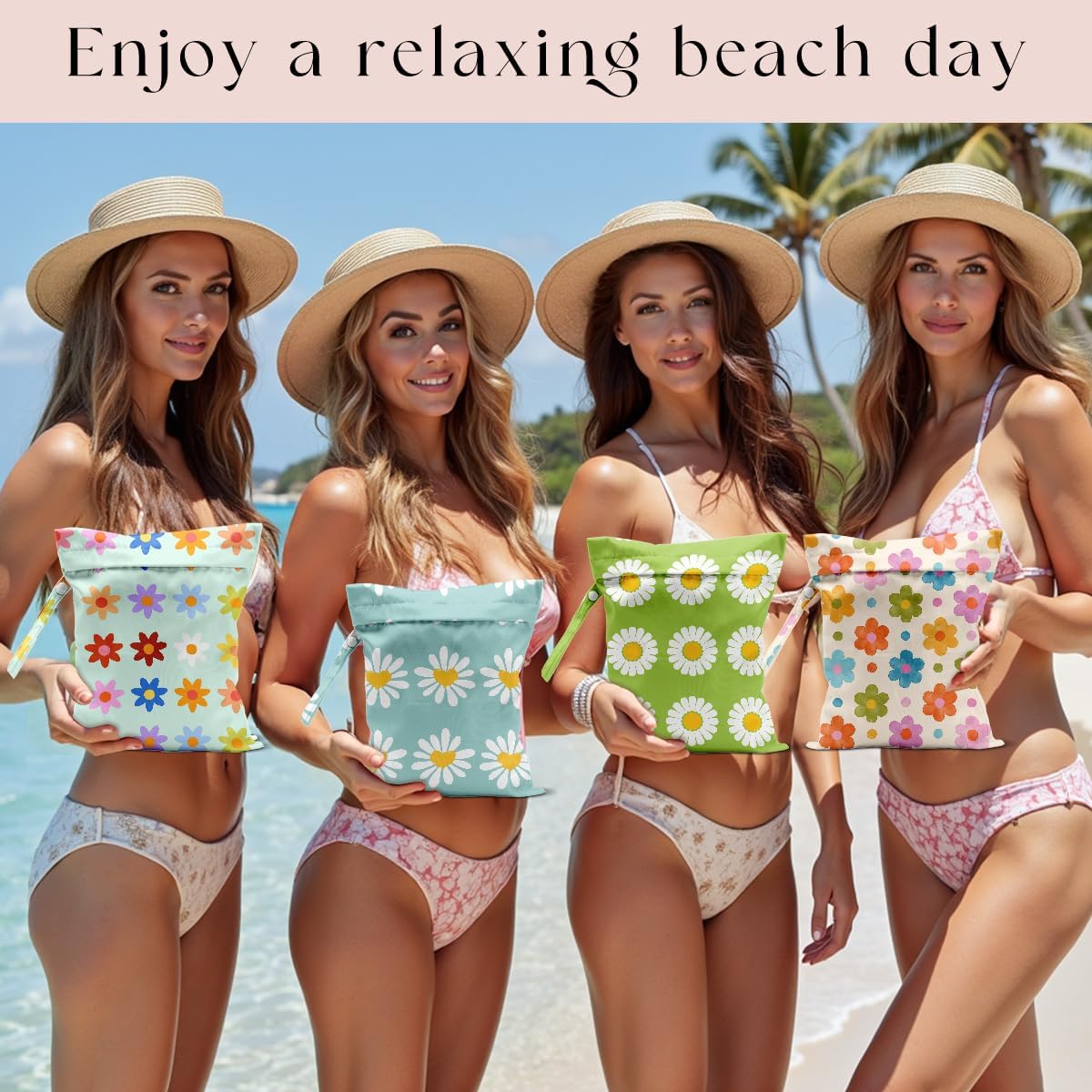 4 Pack Wet Bag for Swimsuit, Beach Travel Essentials Wet Dry Bag, for Sunscreen Toiletry Dirty Clothes Yoga Gym Diaper, Friend Summer Beach Vacation Gifts. Chrysanthemum