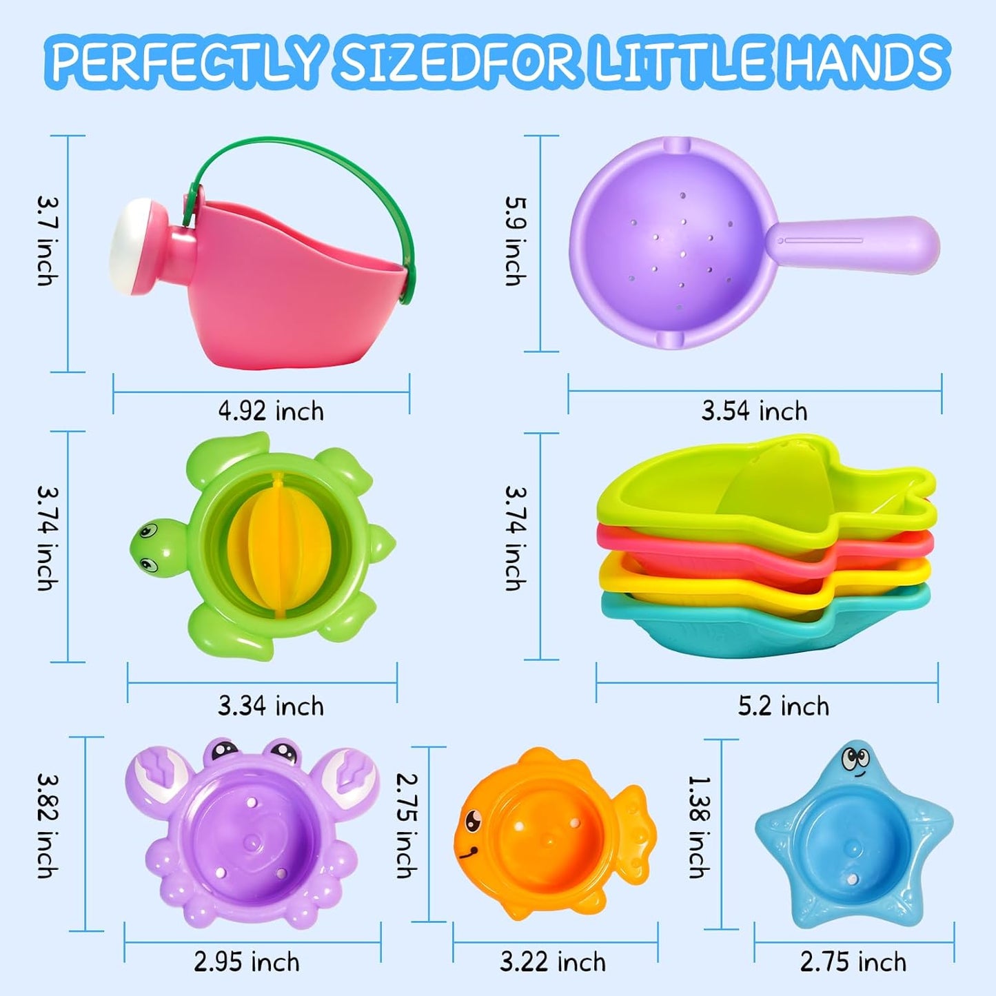 10PCS Baby Bath Toys for Kids Ages 1-3 Mold Free Water Toys for Toddlers 12+ Months Fun Bathtub Pool Beach Toys Safe Early Learning Water Table Toy for 2-6 Years Old Christmas Birthday Boys Girls Gift