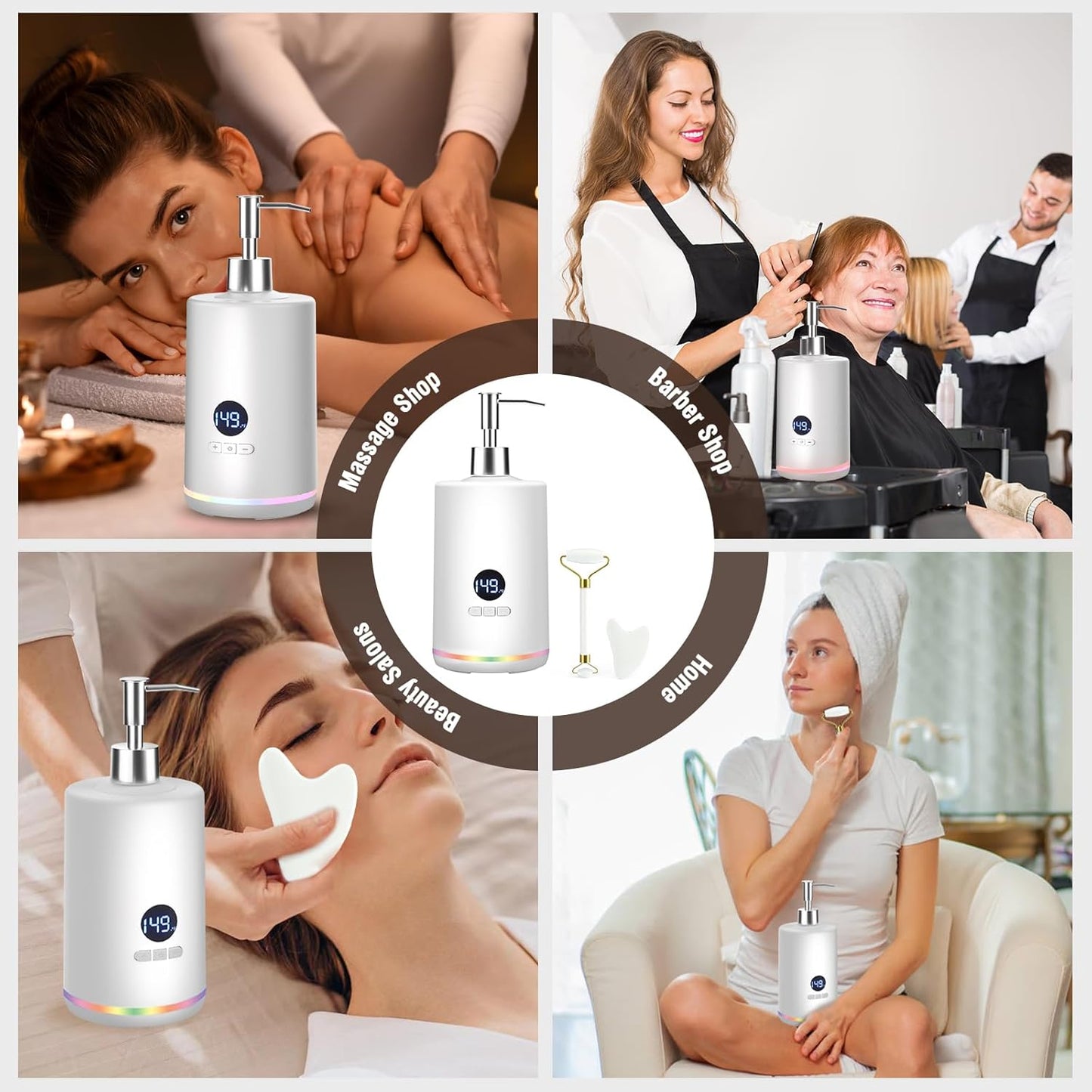 Massage Oil Lotion Warmer, Massage Oil Heater for SPA Massage Therapy and Personal Use, Portable Body Oil Warmer Dispenser with Two Massage Bottles, Adjustable Temperature(86-149°F), White