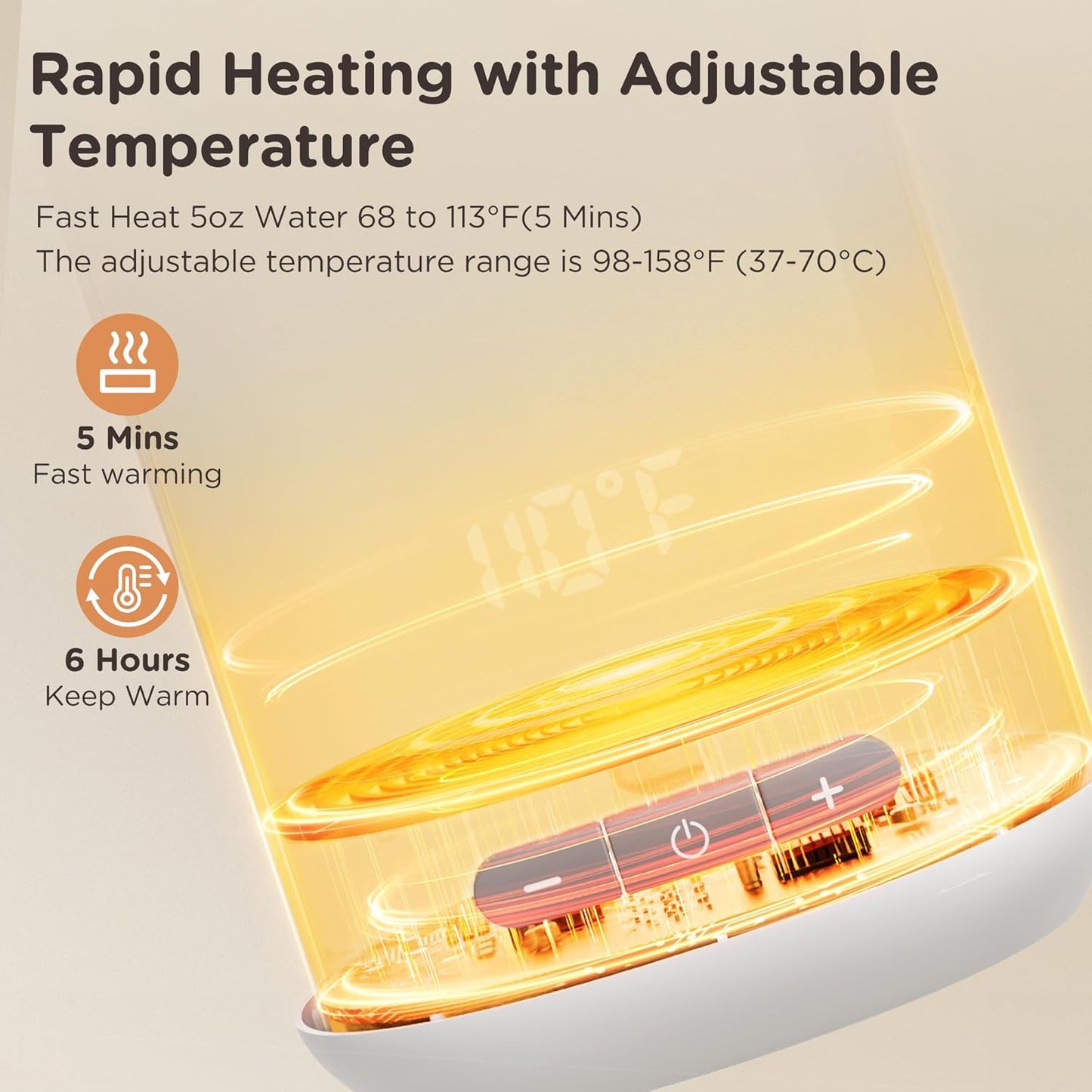 Portable Water and Milk Warmer, HIYAKOI Bottle Warmer On The Go Fast Heating for Baby Formula Breastmilk, 6 Hour Keep Warm, 9oz