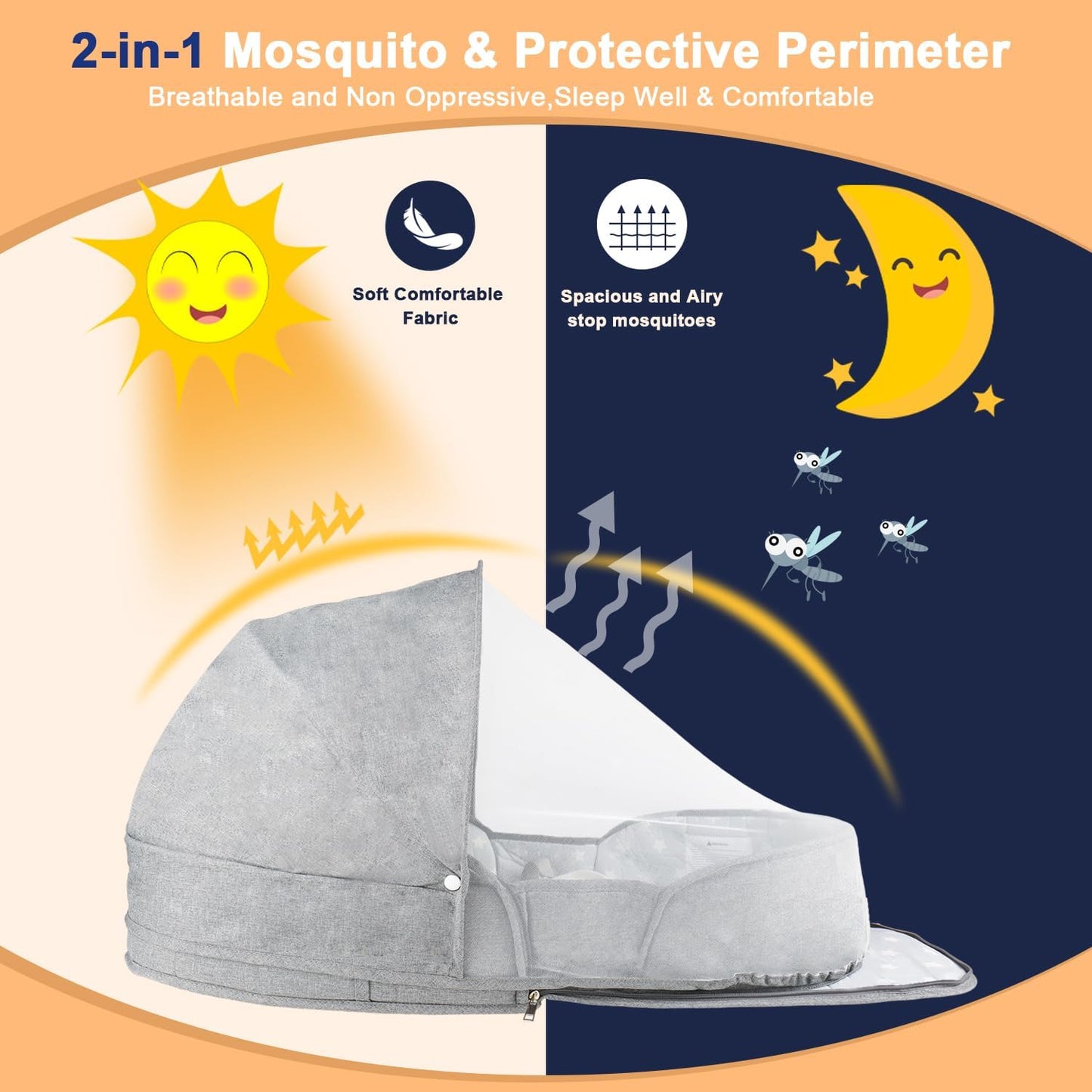 Portable Bassinet for Baby Travel & Home - Lightweight Foldable Bedside Sleeper with Breathable Mesh, Carry Bag & Storage Pocket, Compact Bassinets for Newborn Infant, Safe Cosleeping Design