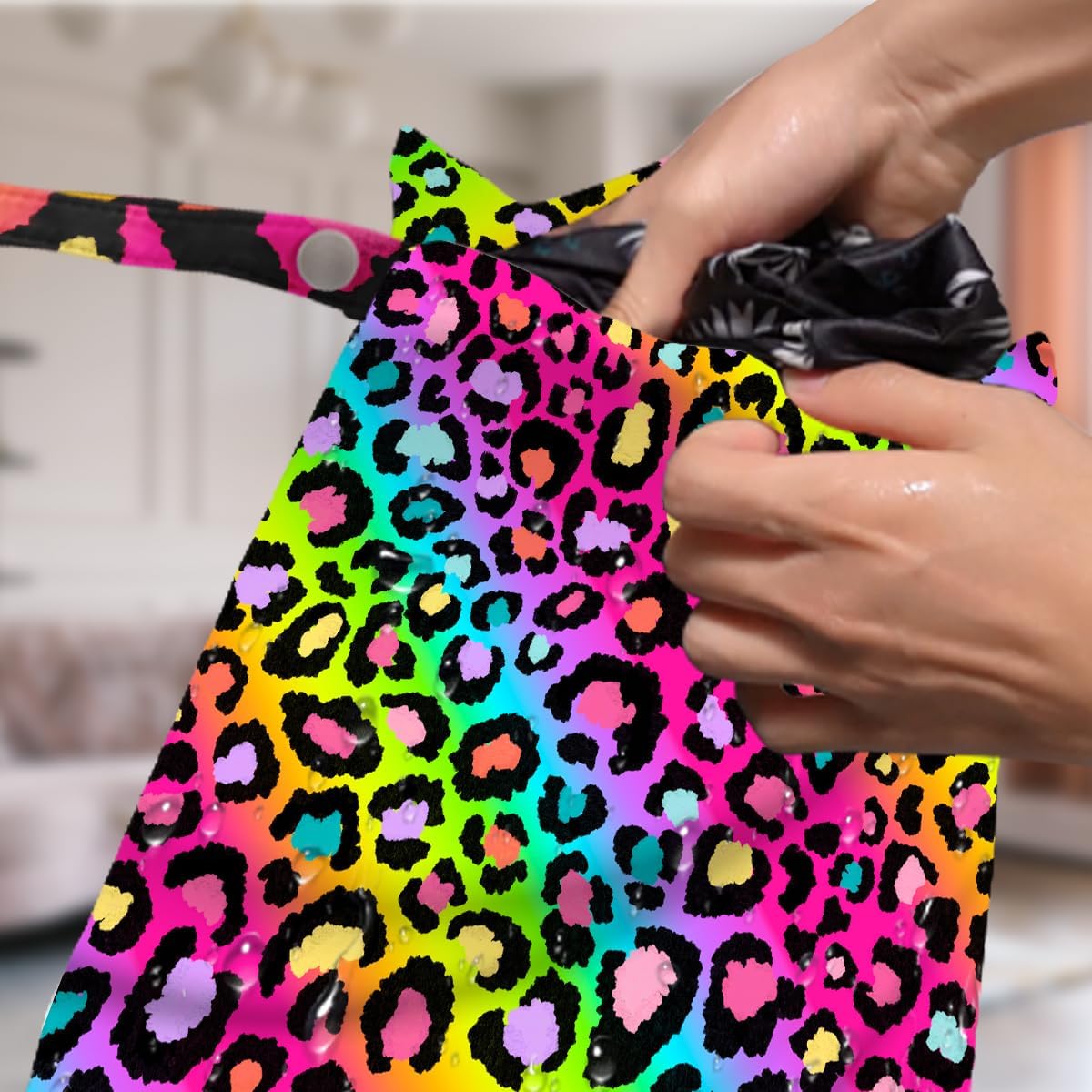 4 Pack Colorful Rainbow Neon Leopard Wet Bag Waterproof Washable Reusable Wet Dry Bag for Swimsuit Clothes Cloth Diaper Travel Pool Yoga Gym Toiletries Gift for Women Friend Bestie Christmas Birthday