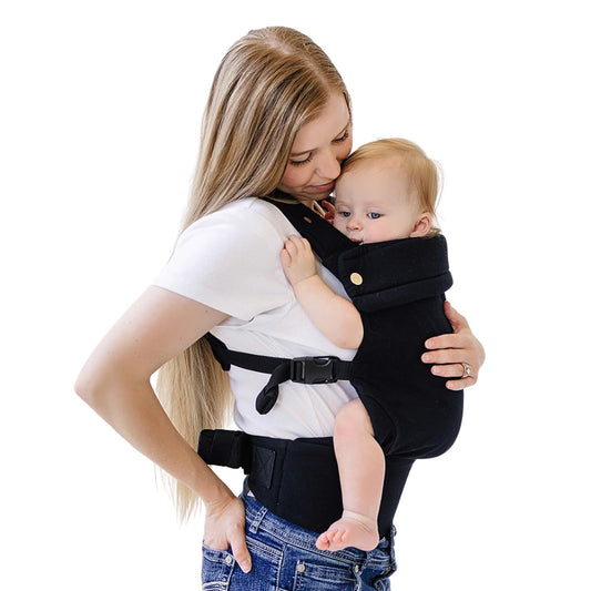 Ava & Oliver Essential Baby Carrier – Ergonomic, Hip-Healthy Soft Structured Carrier for Infants & Toddlers (7–35lbs) - Front and Back Carry, Breathable Fabric, Stylish & Lightweight (Black)