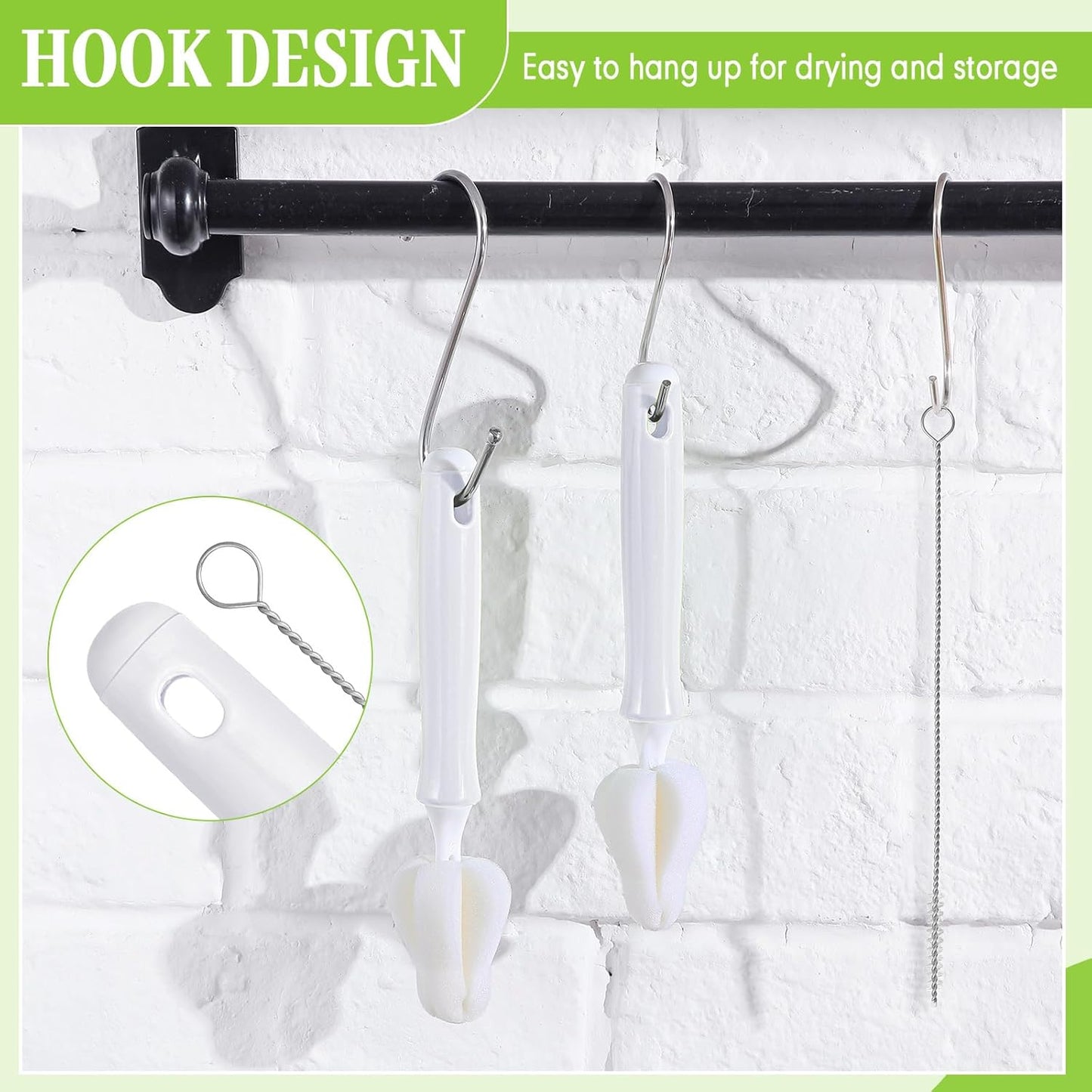 22 Pcs Sponge Bottle Nipple Brushes Set Including 12 Pcs Bottle Sponge Brush Heads 6 Interchangeable Nipple Brush Handles and 4 Long Straw Brushes for Baby Bottles(White Handle)