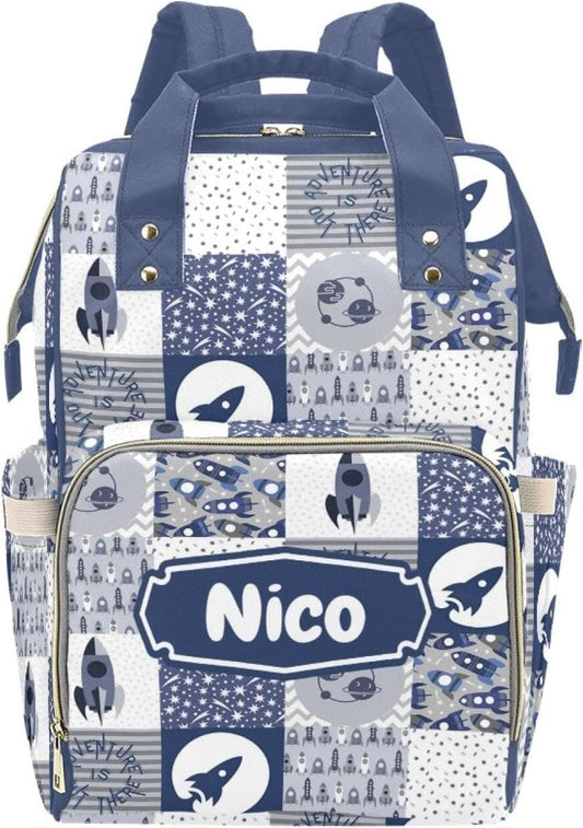 Rocket Personalized Diaper Bag with Custom Name – Custom Baby Tote Backpack for Mom, Unique Gift for New Parents, Baby Shower Essentials
