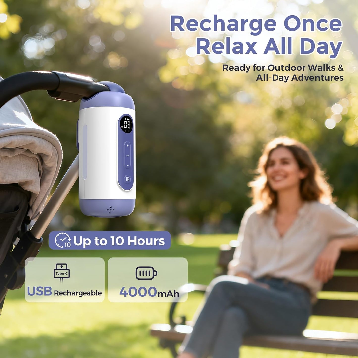 Rechargeable Hands-Free Baby Rocker & Sleep Soother – Portable Vibration Device with 6 Levels, 21 Melodies & Smart Sensor – Fits Most Strollers, Car Seats & Baby Gear, Travel Essential for Newborns