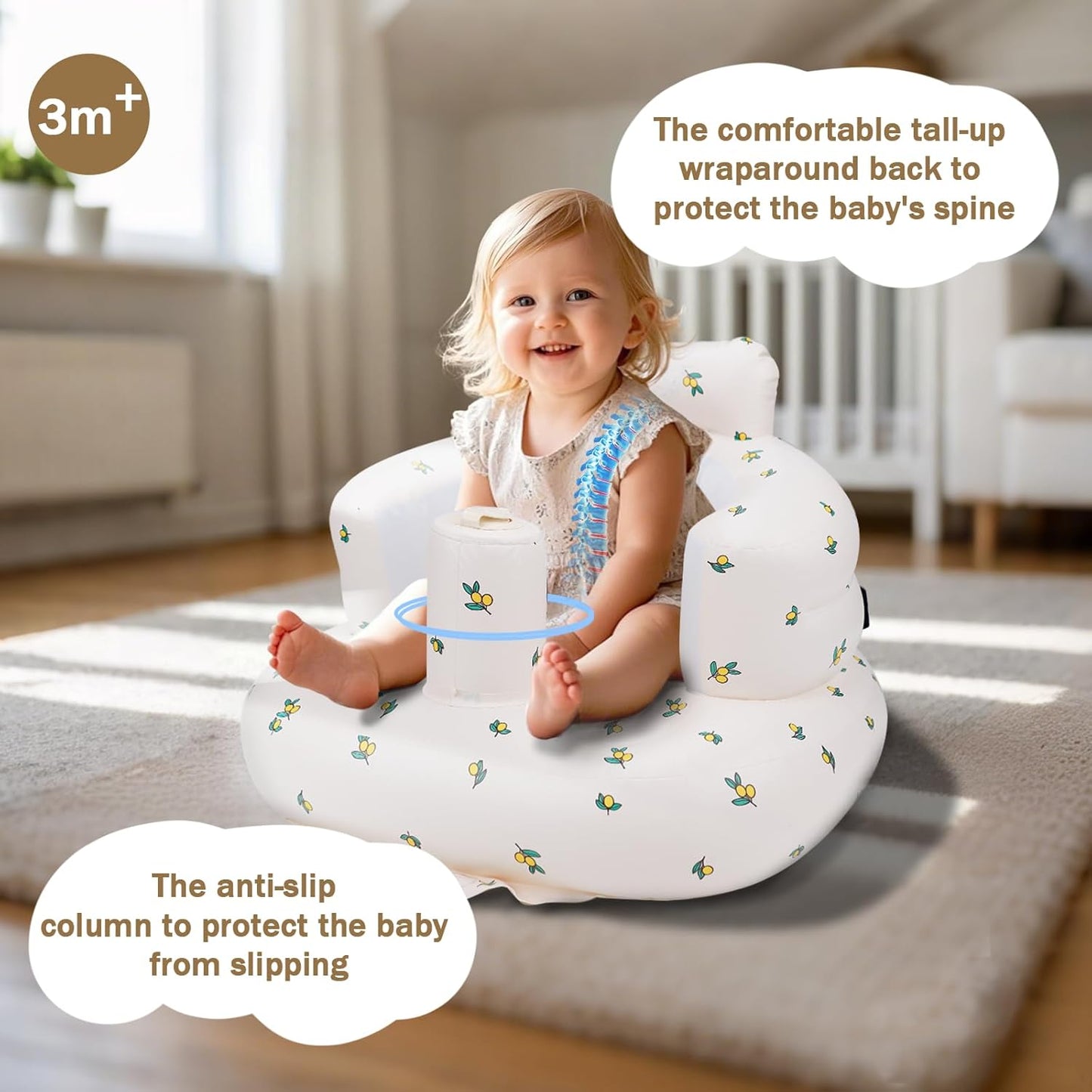 Inflatable Baby Chair, AirSwim Baby Inflatable Seat for Babies 3 Months and Up Summer Inflatable Baby Seat for Sitting Up, Blow Up Baby Floor Seat with Built in Air Pump, Orange