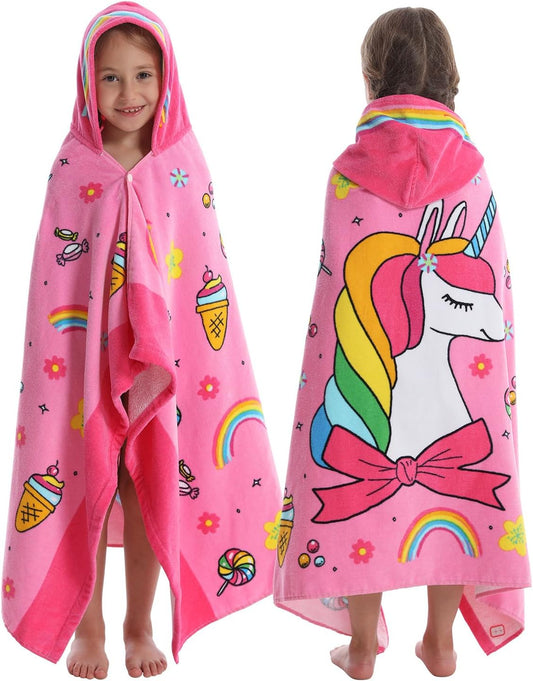 Hooded Towel for Kids, 100% Cotton Soft and Absorbent, Pool Bath Beach Swim Towel Wrap, Bathrobe Coverups for Girls and Boys, Extra Large:30"×50"(Unicorn)
