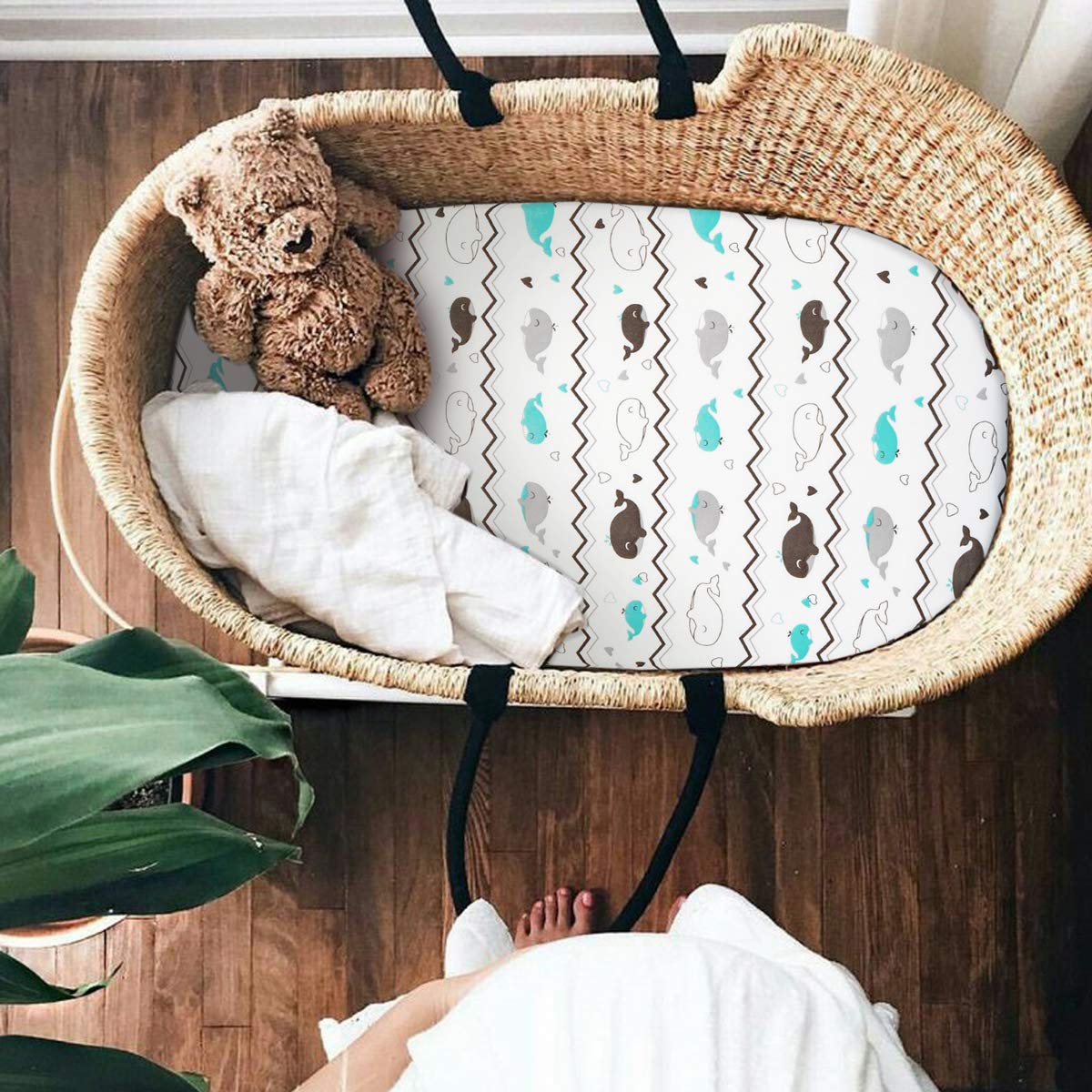 Stretch Fitted Bassinet Sheet Set BROLEX 2 Pack Cradle Sheets for Bassinet Pad/Mattress,Unisex Boys Girls,Ultra Soft,Elephant Whale