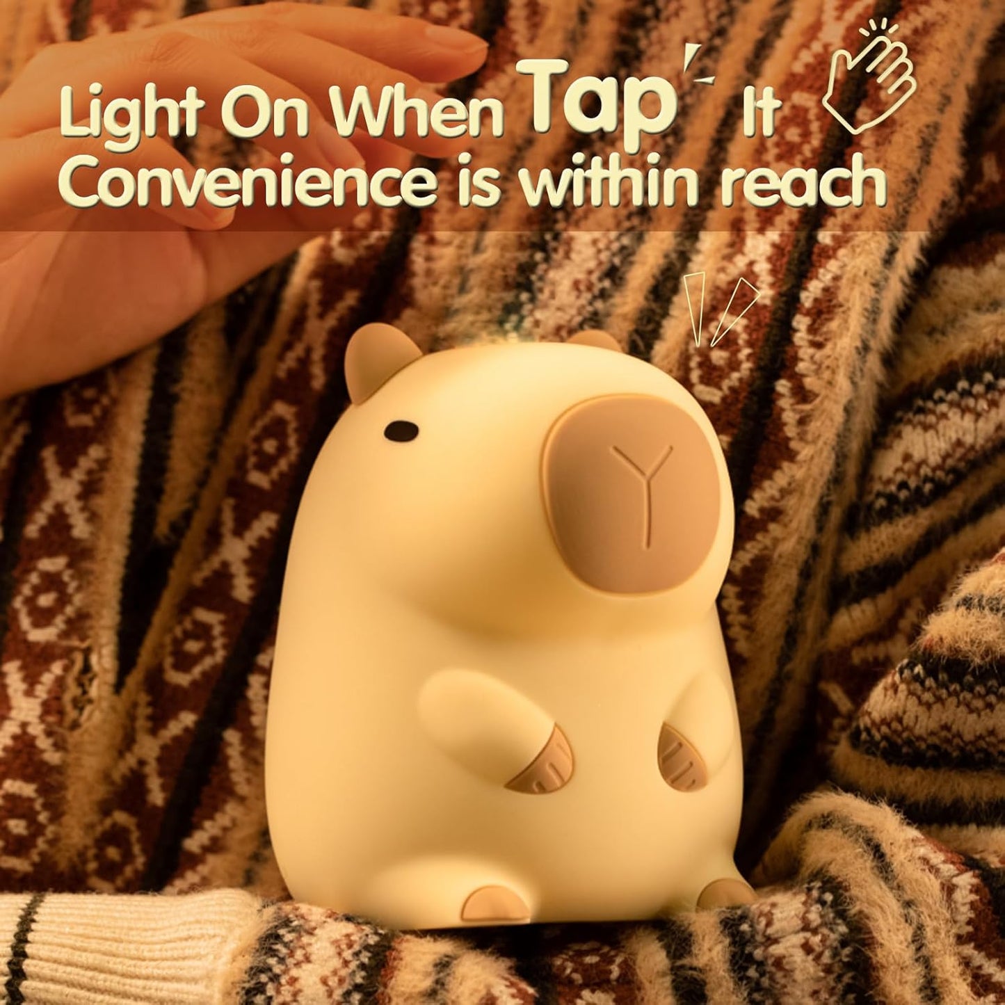 ATSUI Cute Capybara Night Light, LED Squishy Novelty Animal Lamp, Food Grade Silicone, 2 Level Dimmable, Breastfeeding Nursery Nightlight for Room Decor, Funny Gifts Stuff for Boys Girls Baby Children