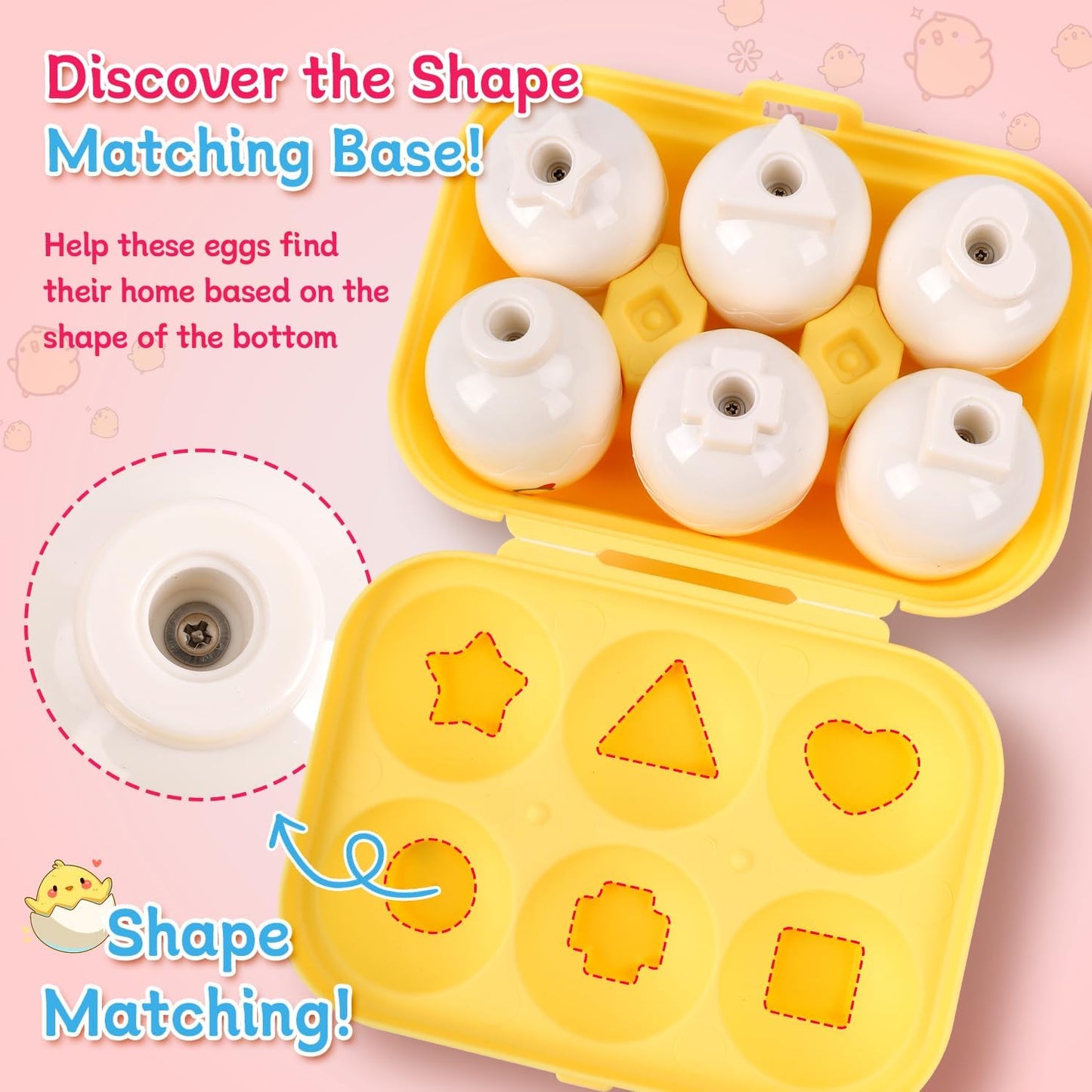 USATDD Egg Toys Hide & Squeak Matching Eggs for Toddlers, Color Recognition Sensory Learning Toys, Fine Motor Skills Montessori Toy for Kids, 6pcs