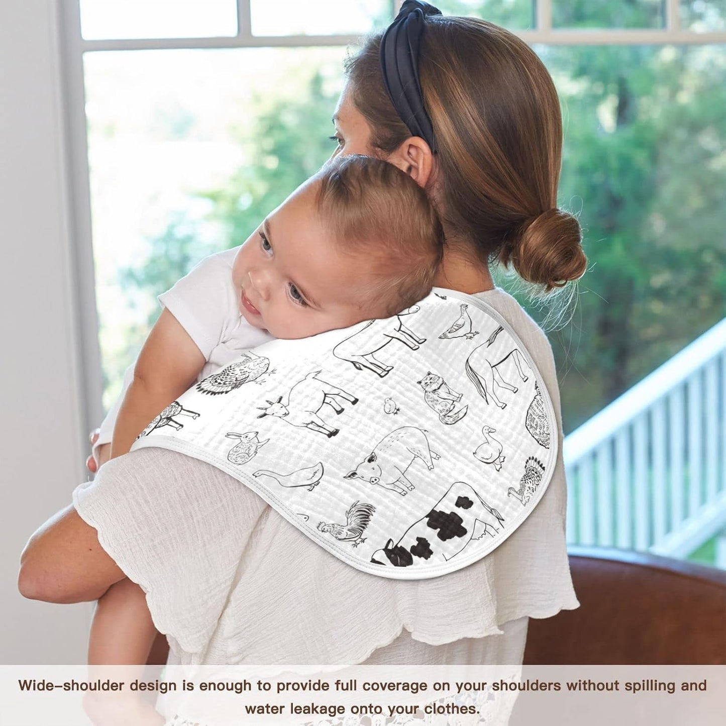 Muslin Baby Burp Cloths Set of 2, Soft Absorbent Farm Animals Muslin Washcloths, Bibs, Face Towel for Newborn Boys Girls, 22 x 11 Inch
