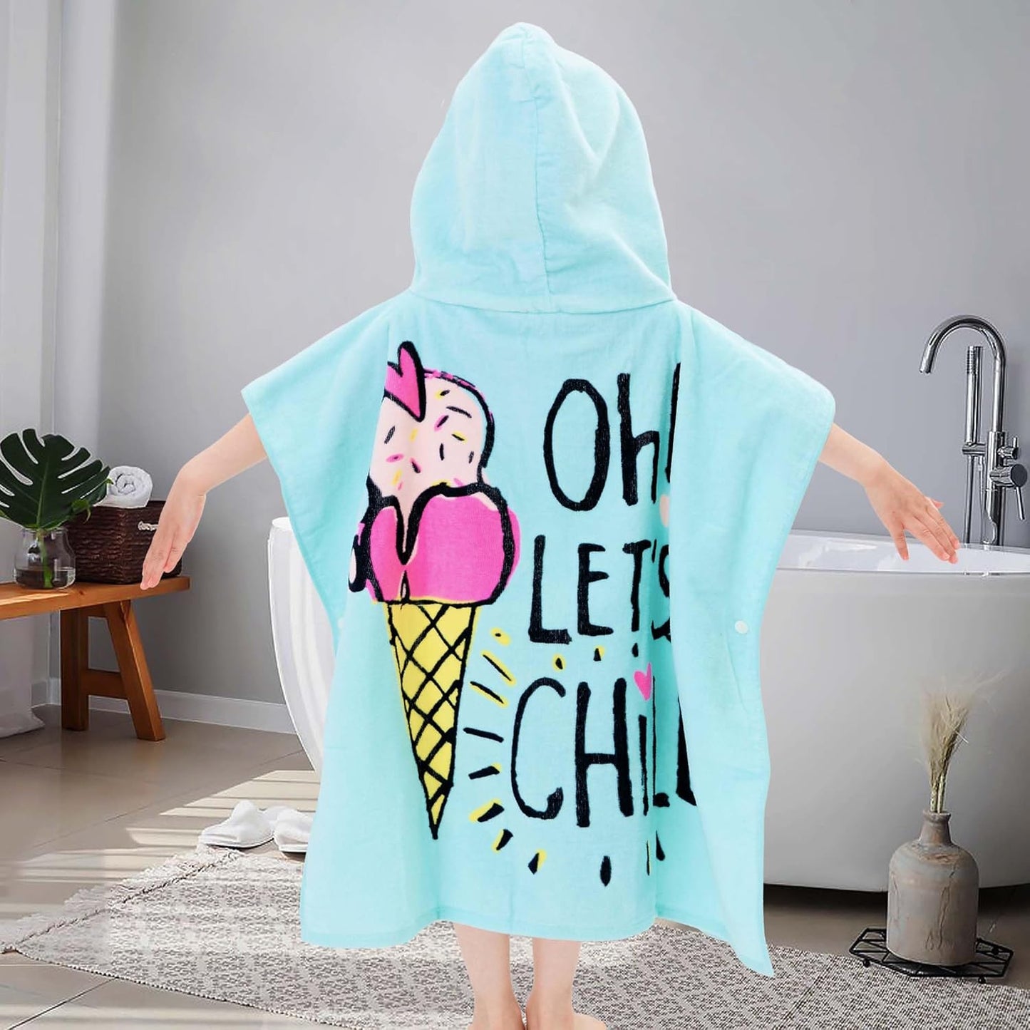 VOOVA & MOVAS Hooded Toddler Bath Towels (2-6Years,24"X48") Cotton Pool Poncho for Kids, Perfect for Swimming | Surfing | Camping | Bathing | Birthday Gifts, Ice Cream Theme