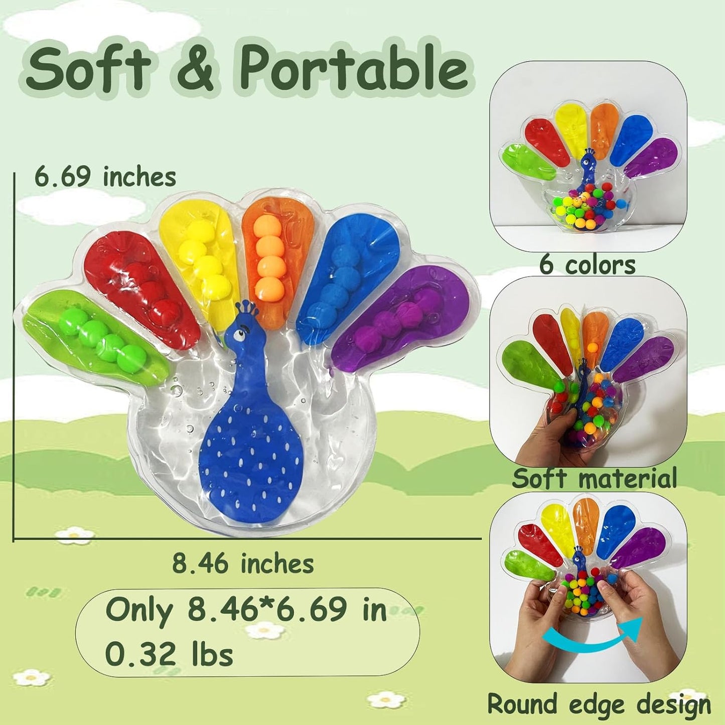 Color Sorting Sensory Toys, Fine Motor Skills Toys for Toddlers, Montessori Toy Preschool Learning Activitie, Sensory Activity Toy for Kids 3+ & Adults Octopus and Peacock