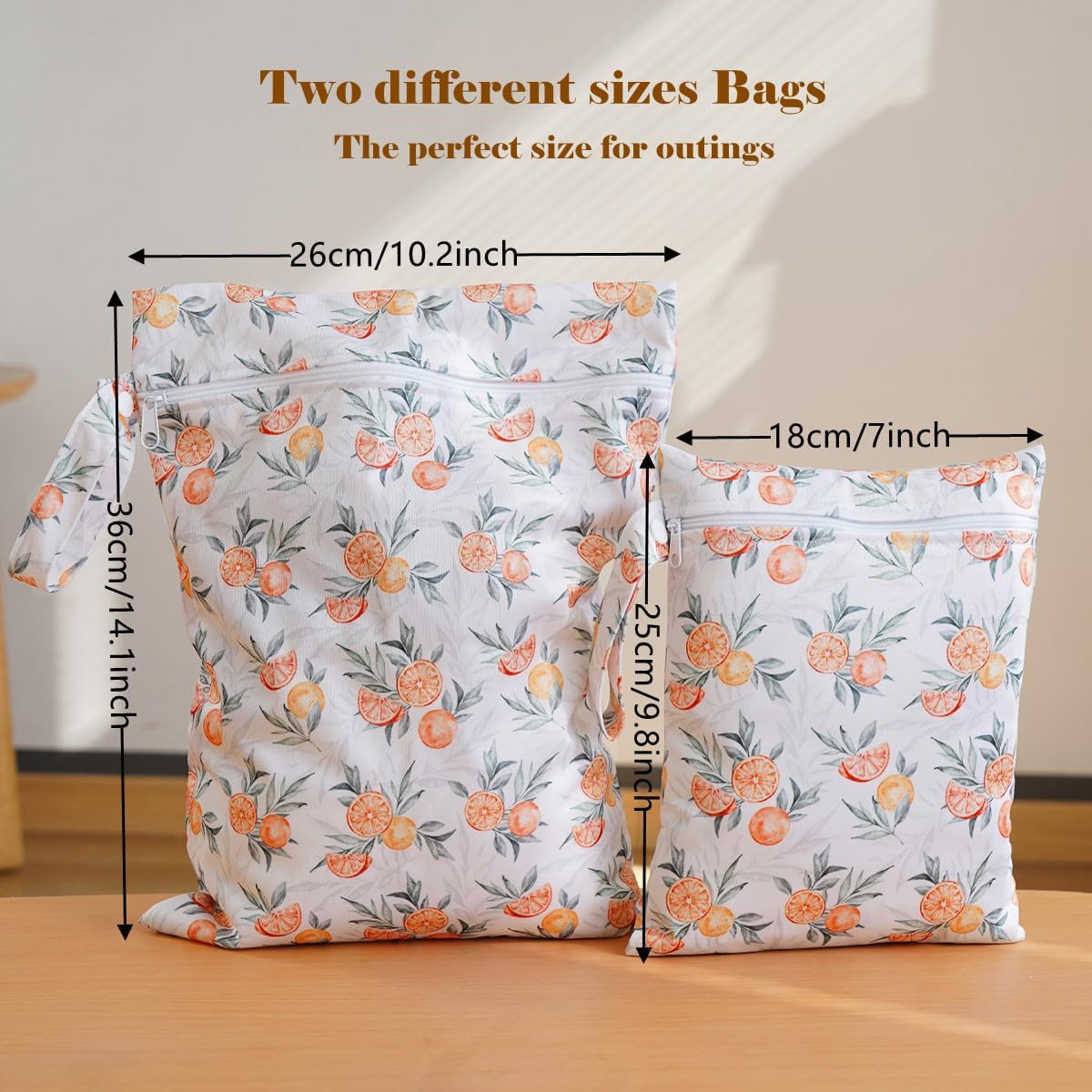 2 Sizes Wet Bags, Waterproof Storage Bag for Baby Diapers and Pump Parts, Reusable Diaper Bag with Zippered Pockets and Handle, Travel Bags, Beach, Pool, Gym Bag for Swimsuits & Wet Clothes, Set of 2