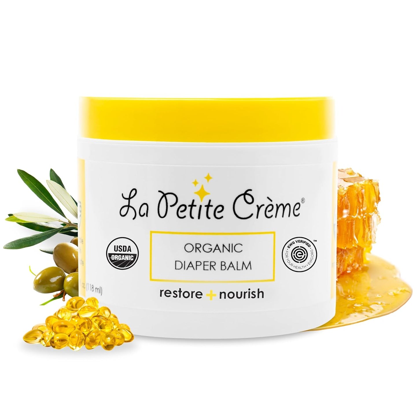 La Petite Creme French Organic Diaper Balm (4 oz) - Healing & Nourishing Diaper Cream - Gentle & Safe Liniment Baby Lotion - USDA Certified Organic - Baby Essentials for Newborn