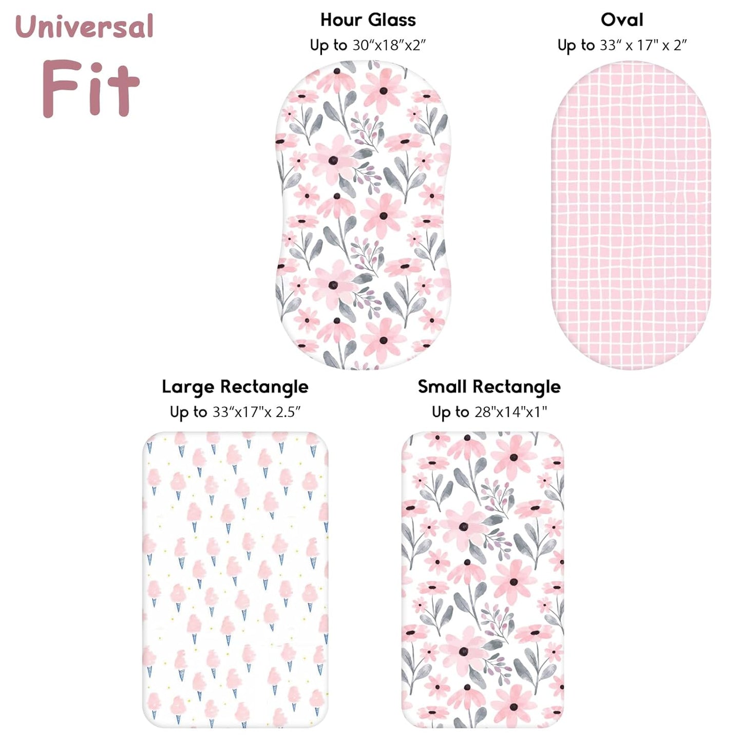 Yoofoss Bassinet Sheets for Baby,3-Pack Fitted Bassinet Sheets Set Compatible with Halo Bassinest Swivel Sleeper,Baby Delight,Angelbliss,Soft Breathable Bassinet Mattress Sheets (Pink+Floral)