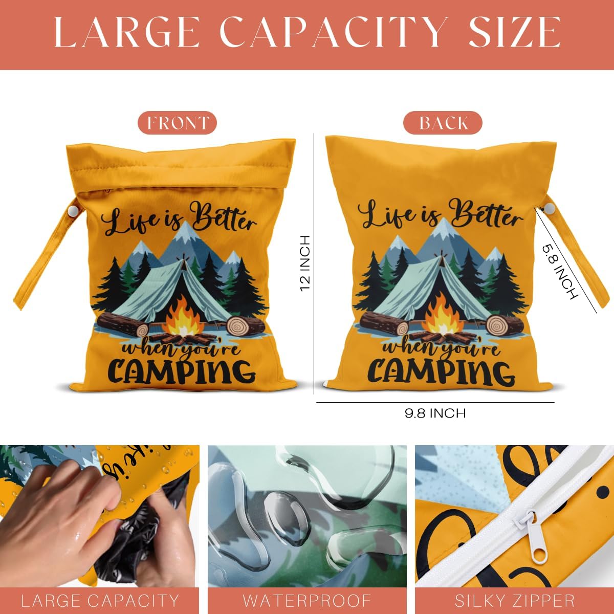 4 Pack Camping Wet Bag Waterproof Reusable Wet Dry Bag for Swimsuit Diaper Travel Beach Pool Gym Toiletries Funny Novelty Gifts for Campers Camping Accessories for Rv Campers Mom Birthday Christmas