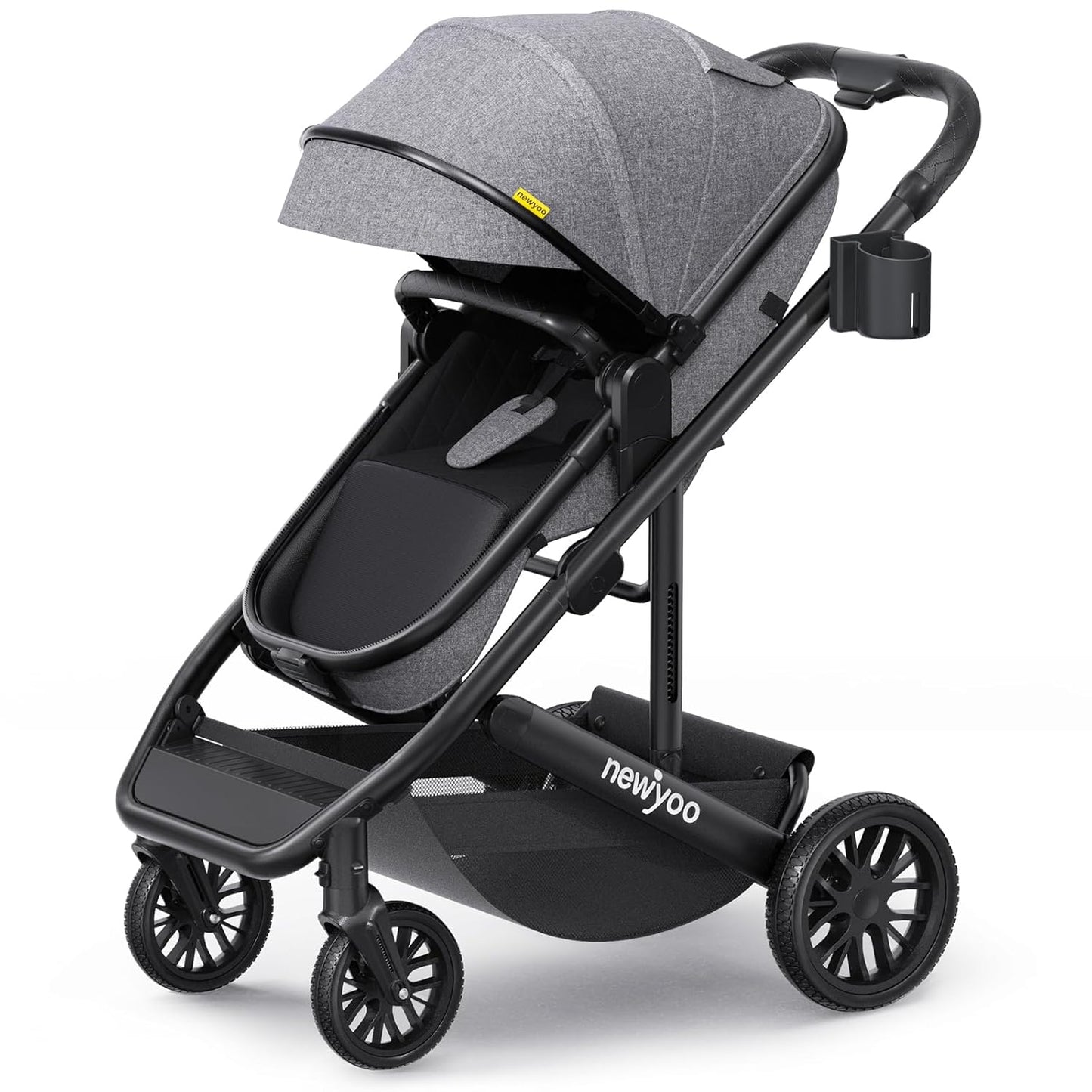 newyoo Bassinet Stroller for Baby, Nestro 516M, Convertible Infant Strollers w Reversible Seat & Cup Holder, 2-in-1 Rear-Facing Pram from Newborn to Toddler, One-Hand Easy Fold, Grey