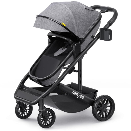 newyoo Bassinet Stroller for Baby, Nestro 516M, Convertible Infant Strollers w Reversible Seat & Cup Holder, 2-in-1 Rear-Facing Pram from Newborn to Toddler, One-Hand Easy Fold, Grey