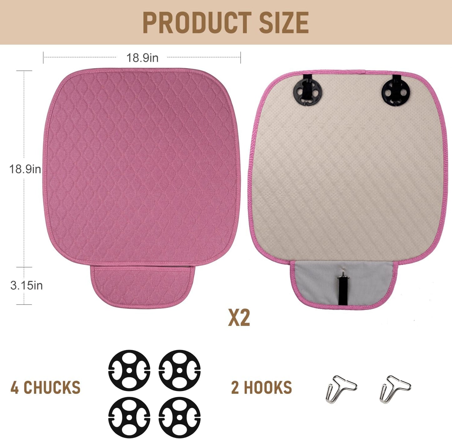 Linen Car Seat Covers for Cars - Non-Slip and Soft, 2 PCS Bottom Seat Cover Protectors with Storage Pocket, Linen Front Seat Covers Used for SUVs, Cars, Sedans (Pink)