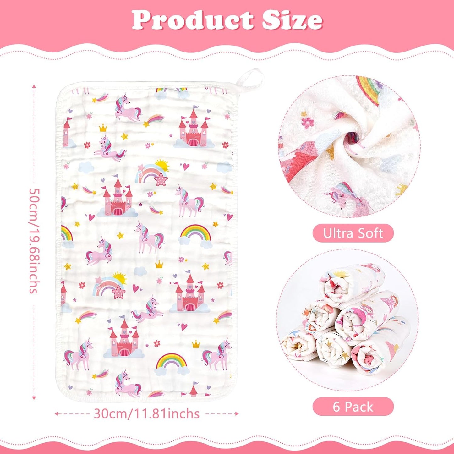 Baby Burp Cloths Muslin Washcloths 6 Pack Muslin Burp Cloths 100% Cotton Large 20''x12'' Soft 6 Layers Baby Burp Rags for Boys Girls Baby Essentials for Newborn Gift Machine Washable