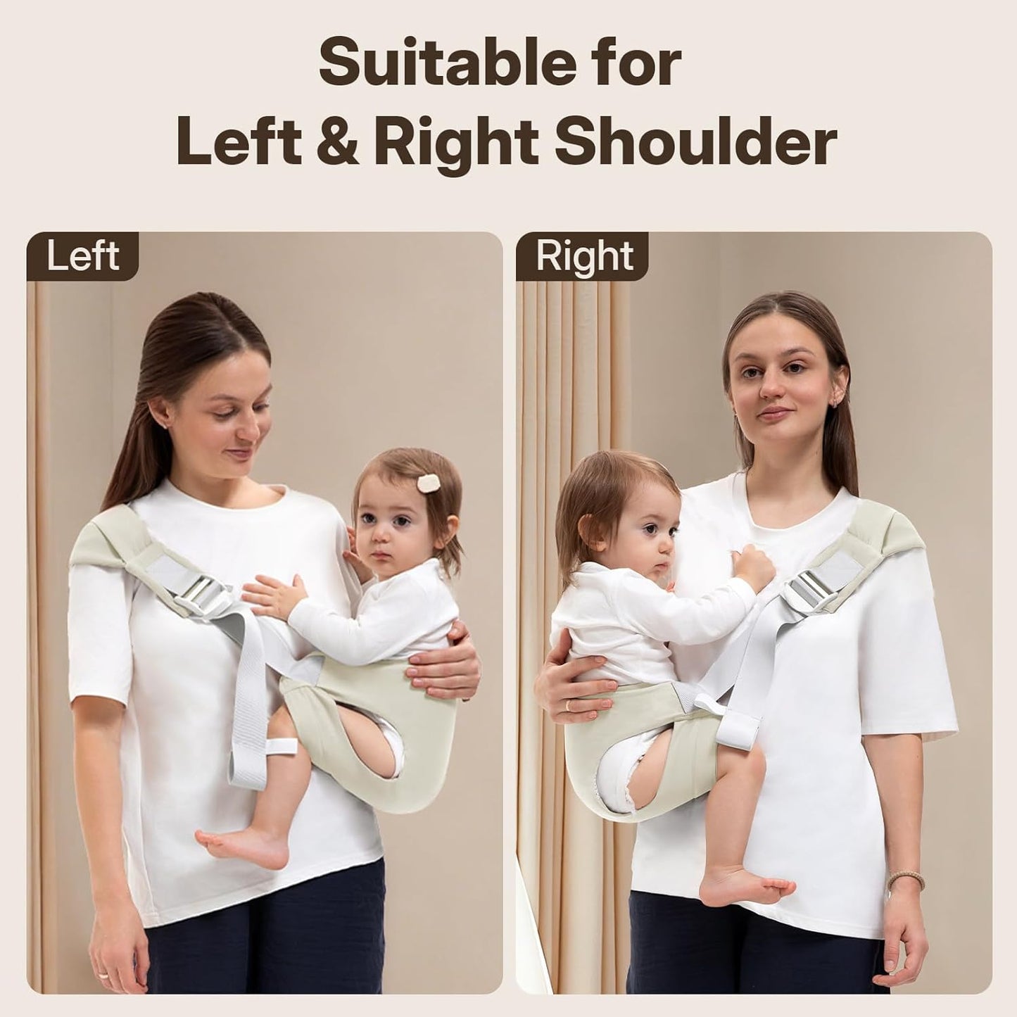 Toddler Carrier for 25-60 lbs,Comfortable&Lightweight Baby Sling Carrier,Adjustable with Left/Right Shoulder Straps,One Size Fits All,Ideal for Shopping and Travel-Khaki