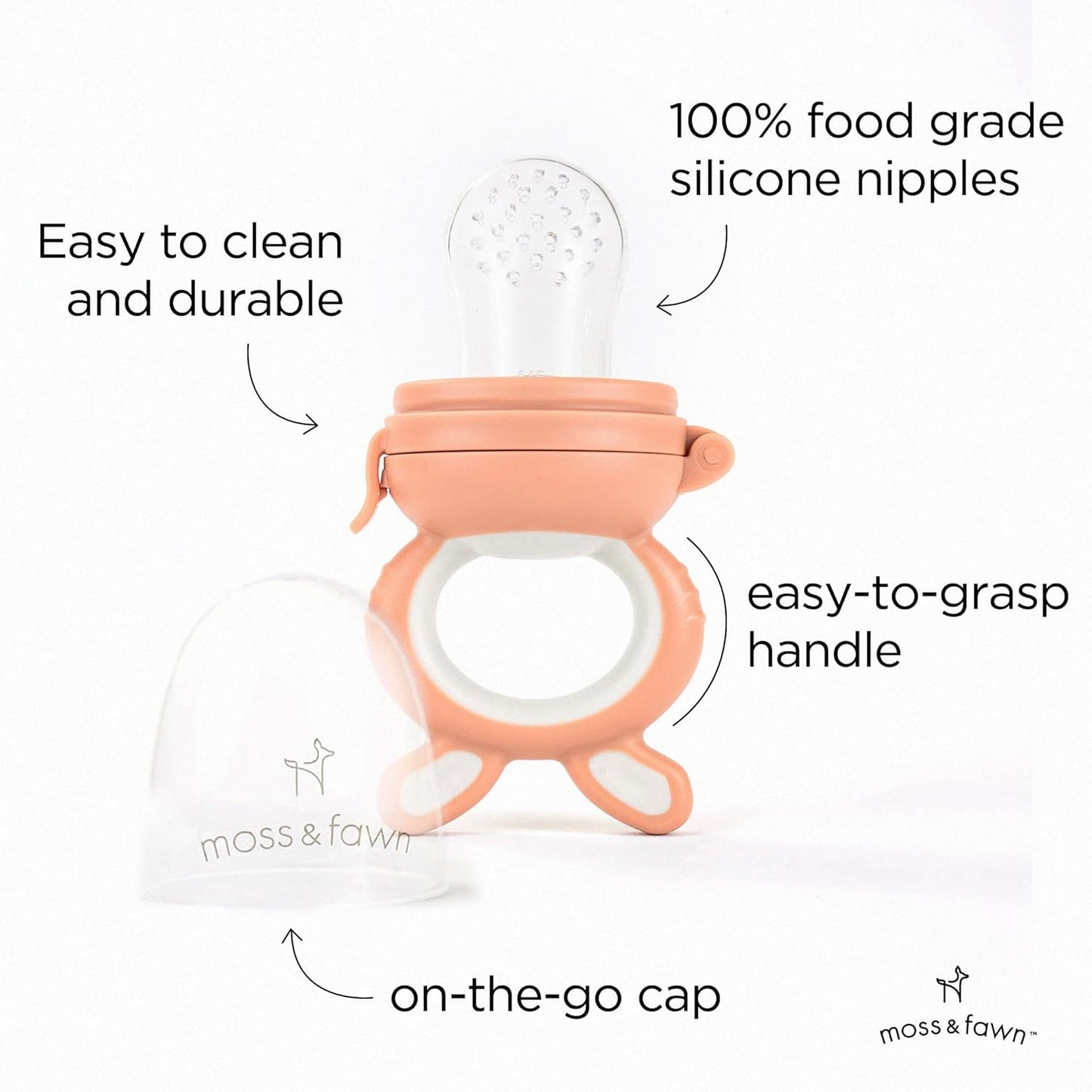 Moss and Fawn Little Explorer Kit - Silicone Frozen Breast Milk Popsicle Kit with Forage Feeder, Teething Popsicle Ice Cube Tray, & Gather & Roll Baby Feeding Bib - BPA, PVC, & Lead-Free - Bloom