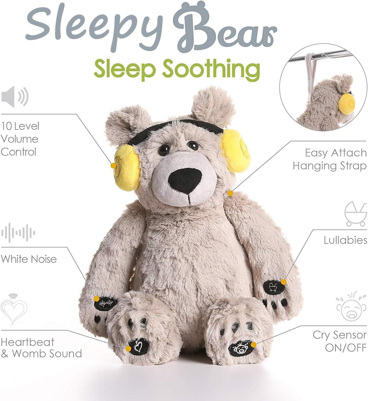 BEREST Baby Sleep Soother Cry Activated Sensor Toys, Heartbeat Bear for Babies, Plush Stuffed Animal for Newborn Infants, Babies Toy Vibrating with Mom’s Heartbeat,Baby Shower Gifts for Boys and Girls
