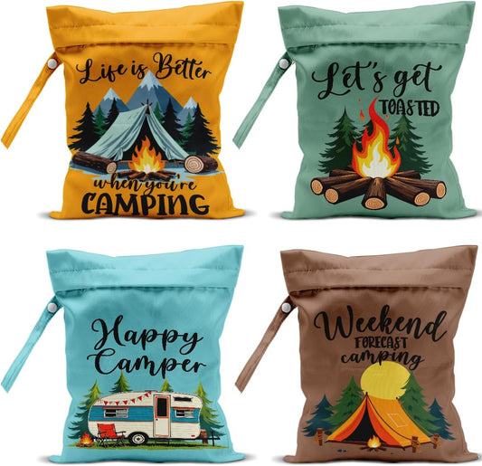 4 Pack Camping Wet Bag Waterproof Reusable Wet Dry Bag for Swimsuit Diaper Travel Beach Pool Gym Toiletries Funny Novelty Gifts for Campers Camping Accessories for Rv Campers Mom Birthday Christmas