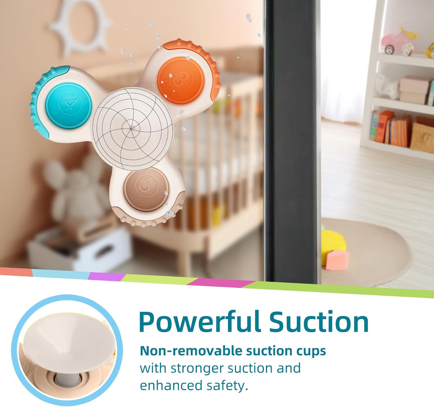 LiKee Strong Suction Cup Fidget Rotating Sensory Bath Toys for Baby, Airplane Car Travel Table & Window Toys for Toddler Boys and Girls, 12+ Months