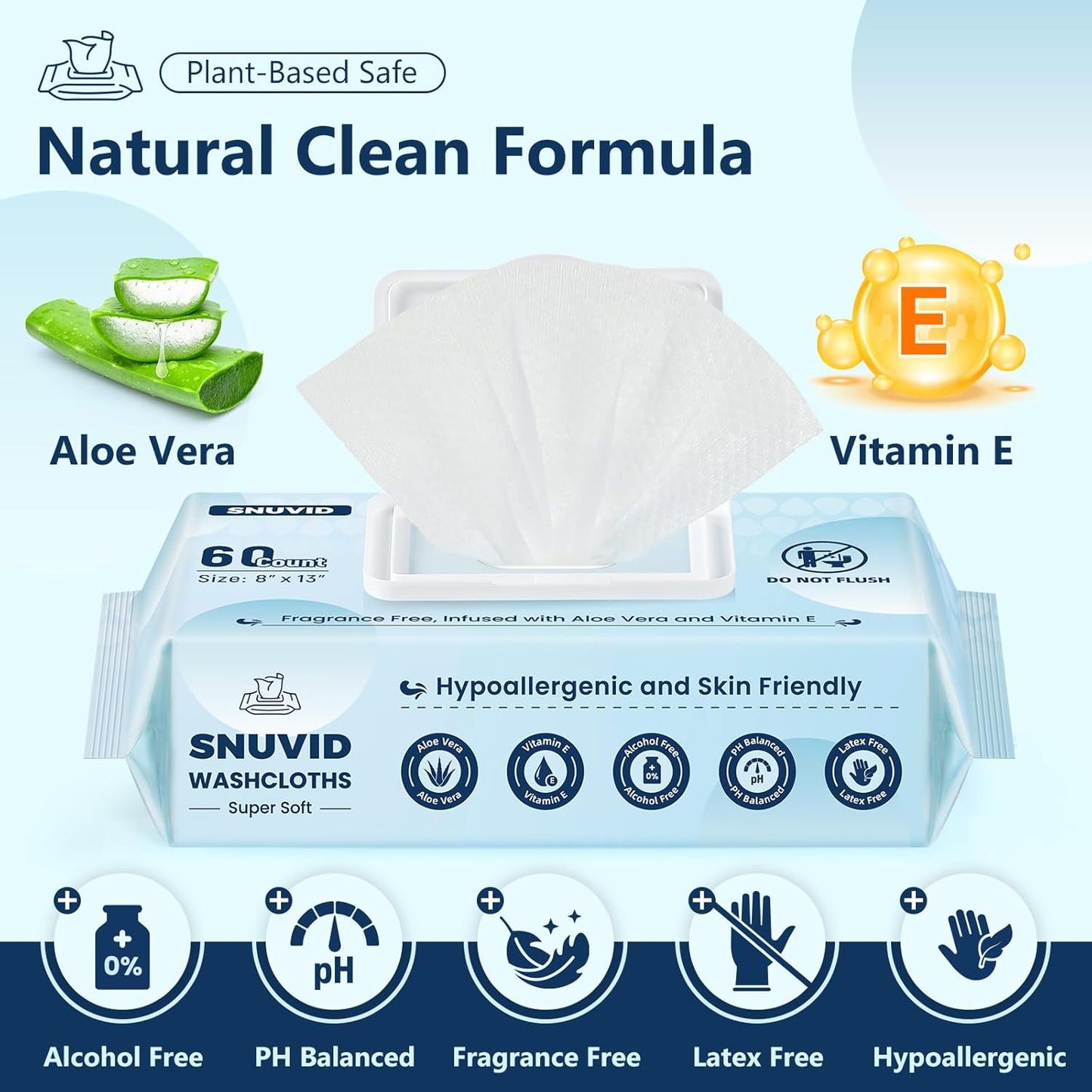 Adult Wipes For Elderly - 8"x13" Extra Large & Soft Wet Wipes for Adults Bathing No-Rinse Incontinence & Cleansing - Disposable Washcloths, Vitamin E & Aloe Infused 240ct (4 Packs of 60)