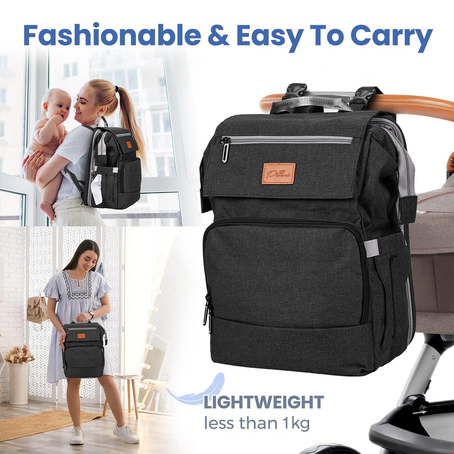 PILLANI Baby Diaper Bag Backpack - Large Bag for Boys & Girls, Waterproof Diaper Backpack - Travel Diaper Bags w/Changing Pad, Baby Registry Search & Shower Gifts - Essentials Must Haves Newborn Stuff
