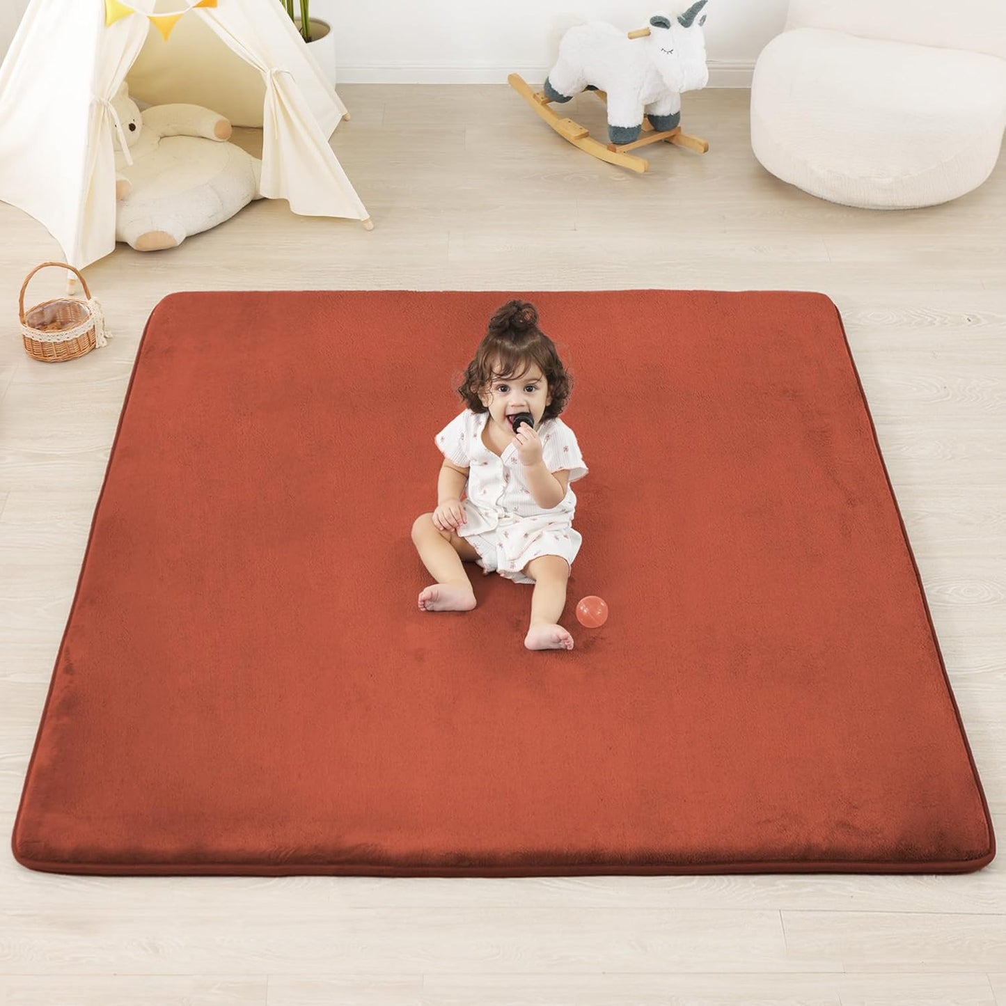 1.3" Thick Baby Floor Play Mat 50x50, Basic Padded Foam Mat for Tummy Time Crawling, Non Slip Cushioned for Babies Toddlers Infants Kids (Coral)