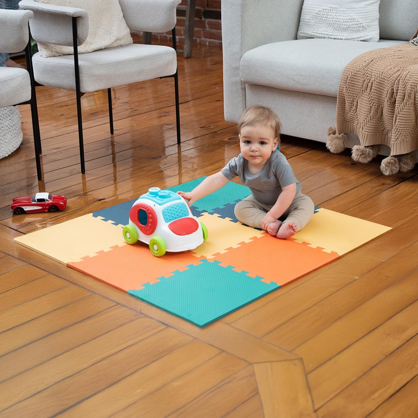 MioTetto Baby Play Mat, Comfortable Tummy Time Mat – Portable Foam Floor Tiles, Safe baby mat for floor for Crawling & Development, Soft play mat for babies 0-6 months, Stylish interlocking foam tiles