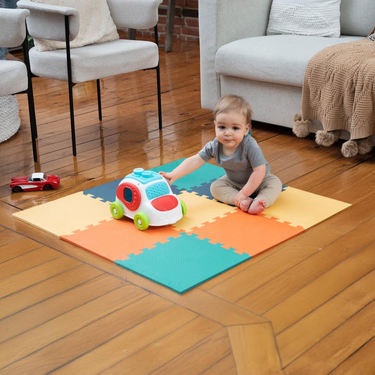 MioTetto Baby Play Mat, Comfortable Tummy Time Mat – Portable Foam Floor Tiles, Safe baby mat for floor for Crawling & Development, Soft play mat for babies 0-6 months, Stylish interlocking foam tiles