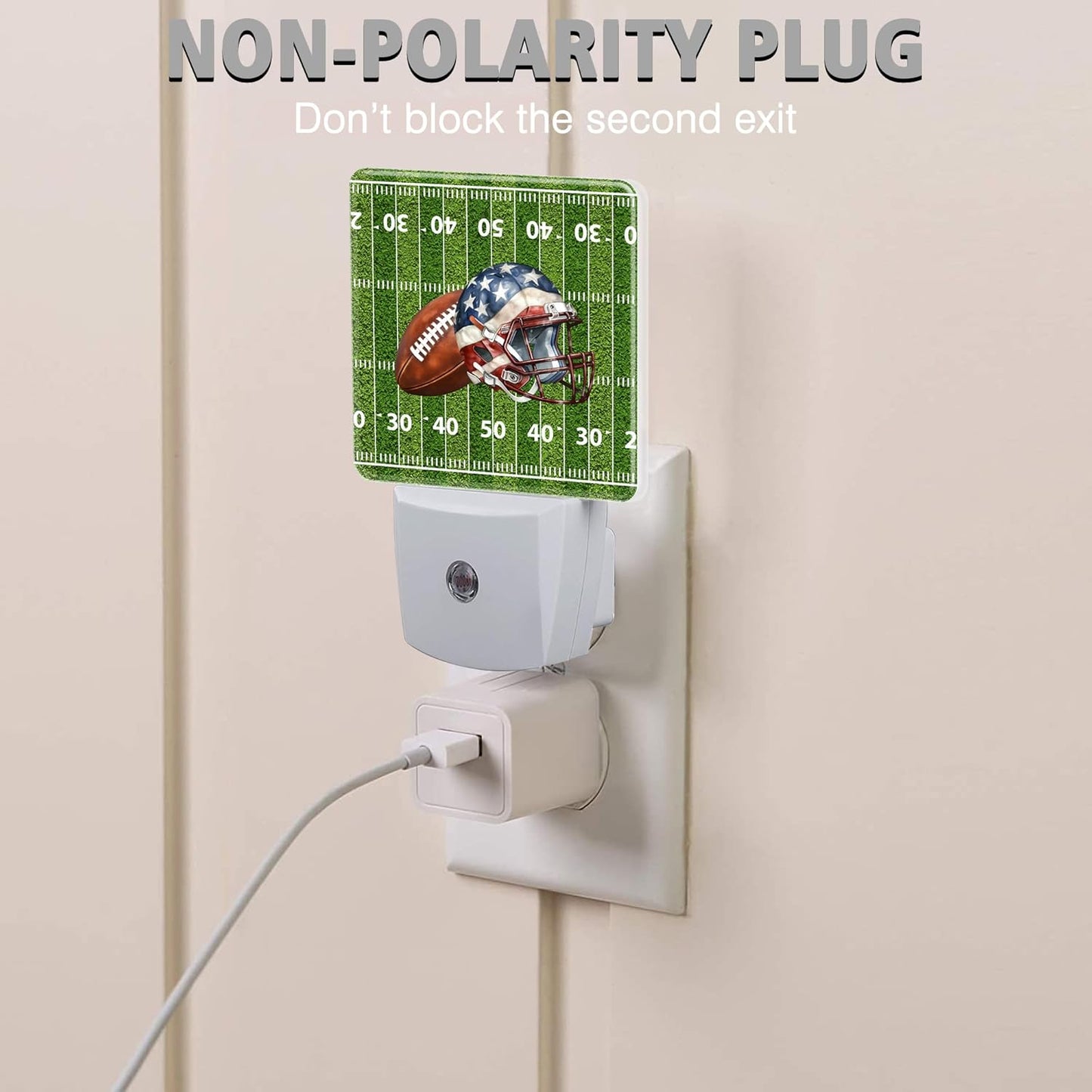 American Football Field Night Light Plug into Wall with Dusk to Dawn Light Sensors Helmet Football Night Light LED Lamp for Bedroom Hallway Home Wall Decor Nightlight for Girls Boys Men Women