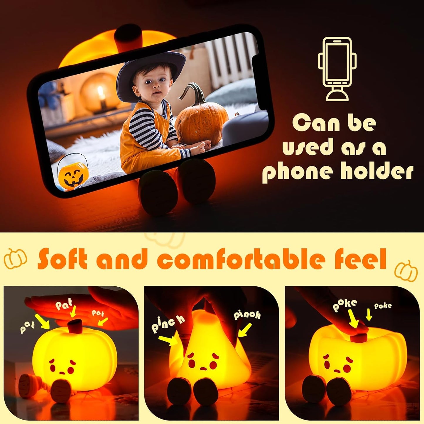 YISUN Pumpkin Night Light, Cute Silicone Nightlight for Baby Toddler, Rechargeable LED Nursery Lamp with Timer, 3 Level Dimmable Soft Squishy Night Lamp Gift for Bedroom Kids Room Decor
