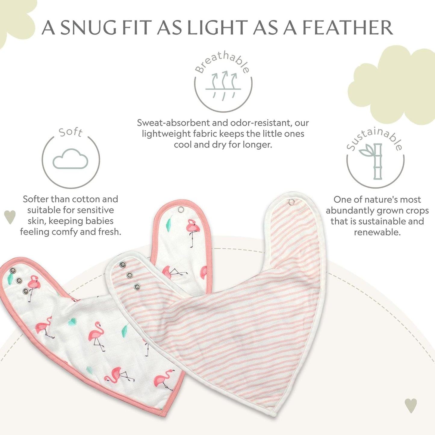Bamboo Little Baby Bibs (Pack of 2) - Bibs with Adjustable Snaps- Absorbent Terry Backing