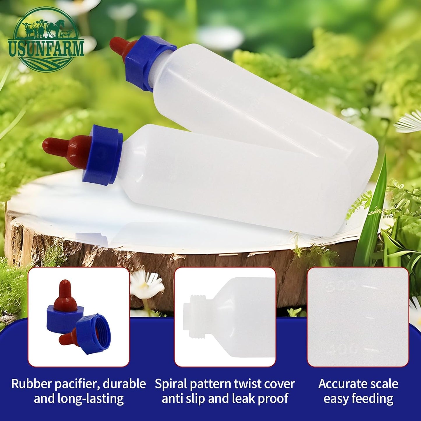 2PCS 500ml Calf Nursing Feeder Bottle with Rubber Nipple Milk Feeder Feeding Bottles,Farm Goat Calf Sheep Milk Feeder Livestock Tools (500ml 2pcs)
