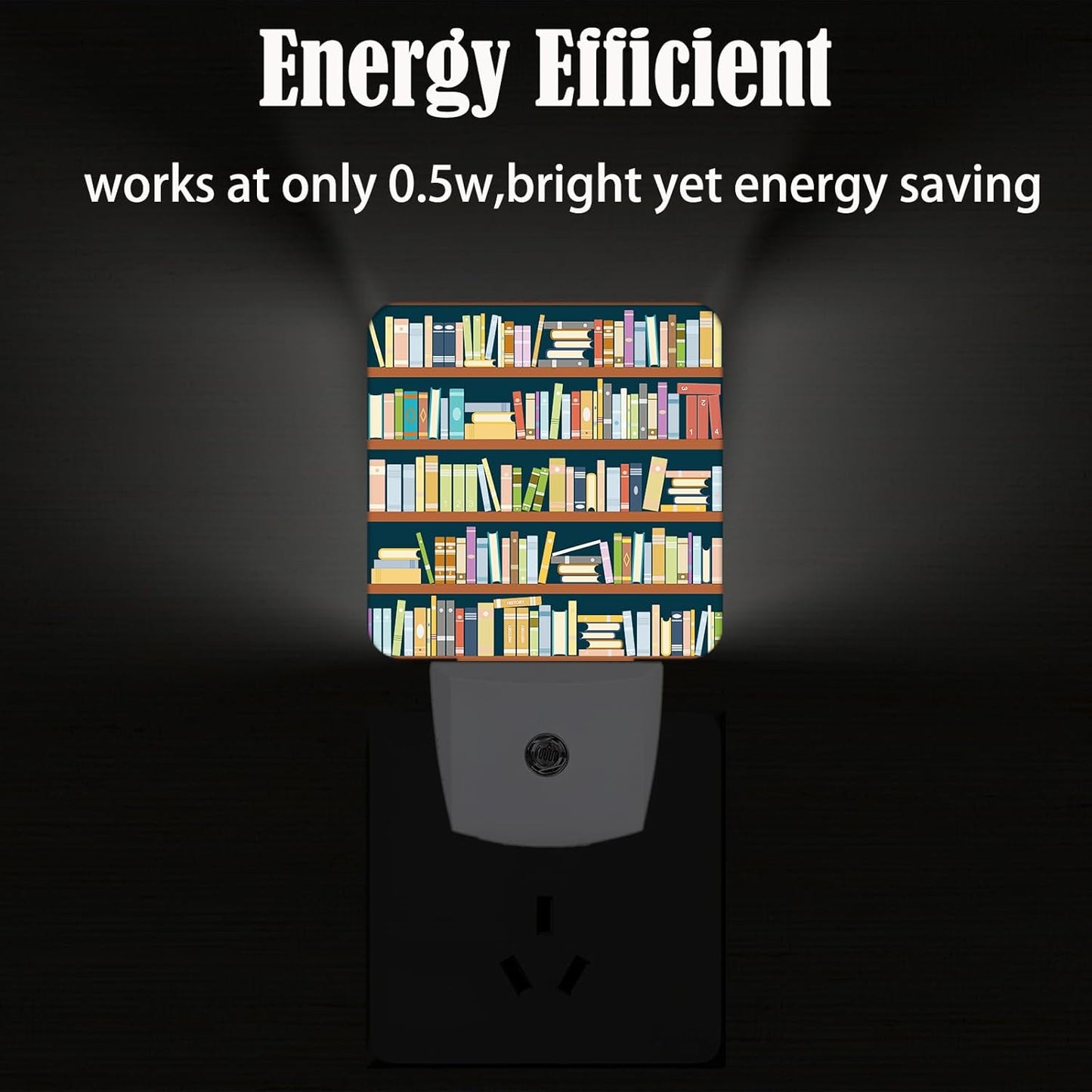 Bookshelves Full of Books Night Light,Plug-in Night Lights with Dusk to Dawn Sensor for Stairway,Hallway,Bedroom Sleep Friendly Ideal for Women/Girls/Boys Gift,0.5w