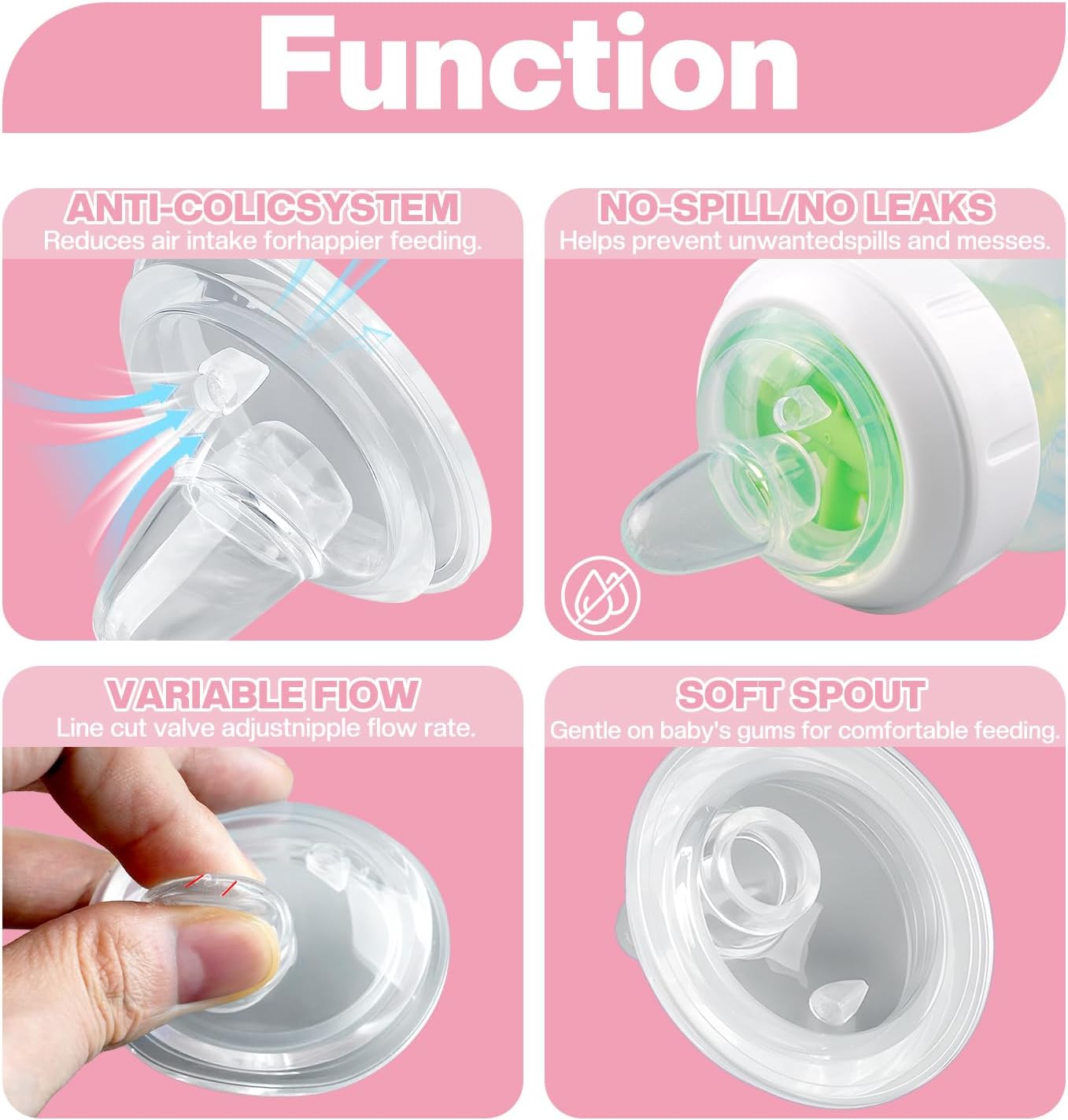 Sippy Nipple Compatible with Dr. Brown's Wide-Neck Baby Bottles & Sippy Spout Bottles