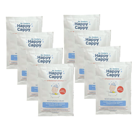 Happy Cappy Moisturizing Cream - Baby Cream for Eczema-Prone Skin, Dry Skin Lotion for Infants, Toddlers, & Kids, Pediatrician-Formulated, Sulfate Free - Travel-Size Packets, 1 Fl Oz (Pack of 8)