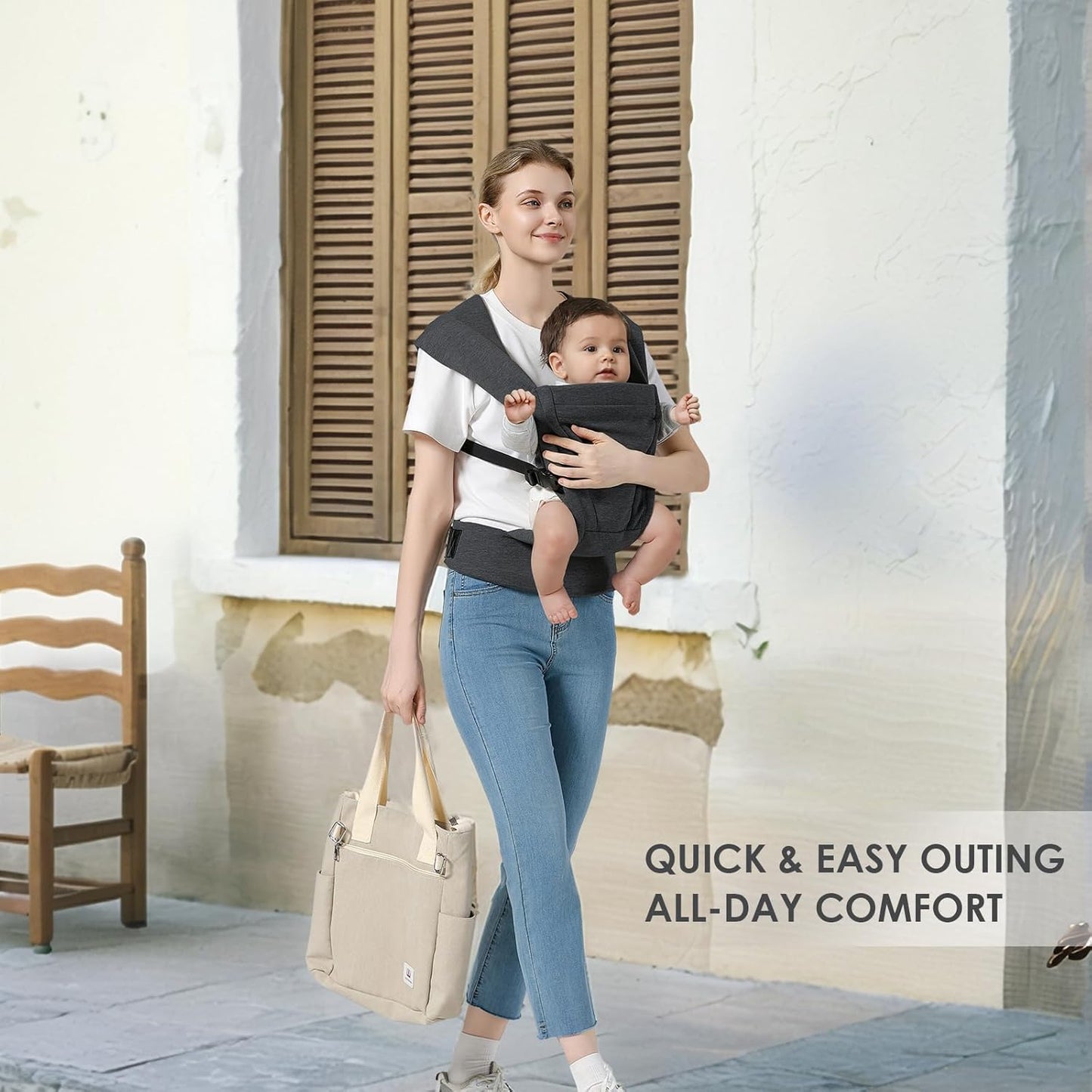 Baby Carrier Newborn to Toddler Baby Wraps Carriers(7-30lbs), Newborn Carrier with Head Support, Infant Holder Carrier with Enhanced Lumbar Support, Dark Grey