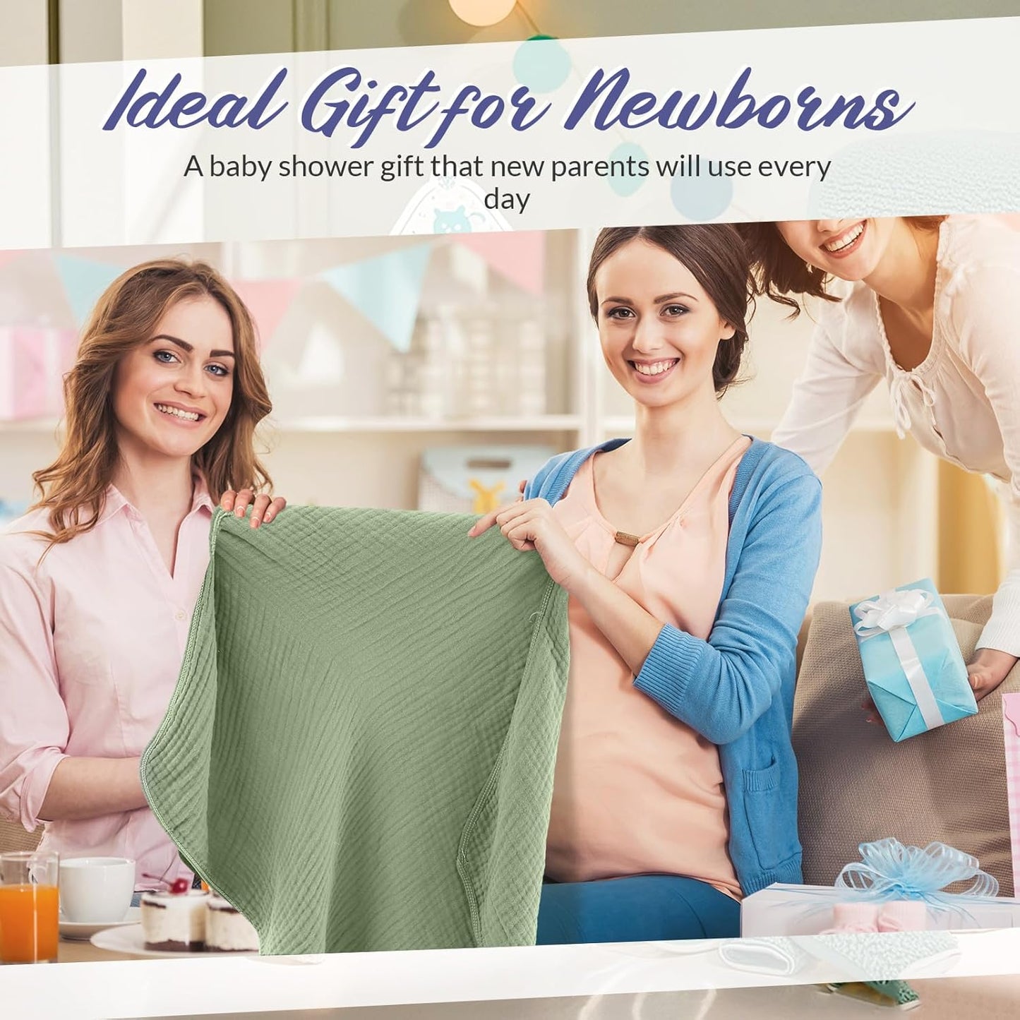 6 Pcs Muslin Hooded Bath Towels Washcloths and Bibs Set, Muslin Cotton Baby Towels Absorbent Hooded Blanket Towel Infant Bibs for Boys Girls Newborn Infant Essentials(Light Blue, Light Green)