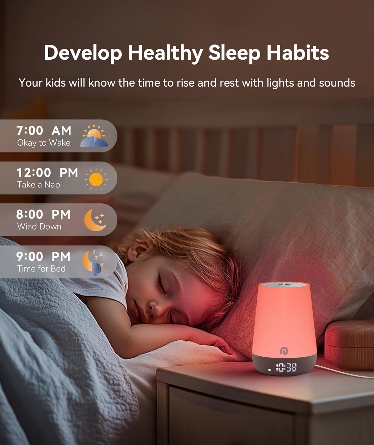 Dreamegg Nite 1 - Baby Sound Machine, Sleep Trainer, Night Light for Kids, Ok to Wake Alarm Clock, 34 Soothing Sounds, App Control, White Noise Sound Machine for Baby Kids Toddler Nursery(Cozy Xmas)